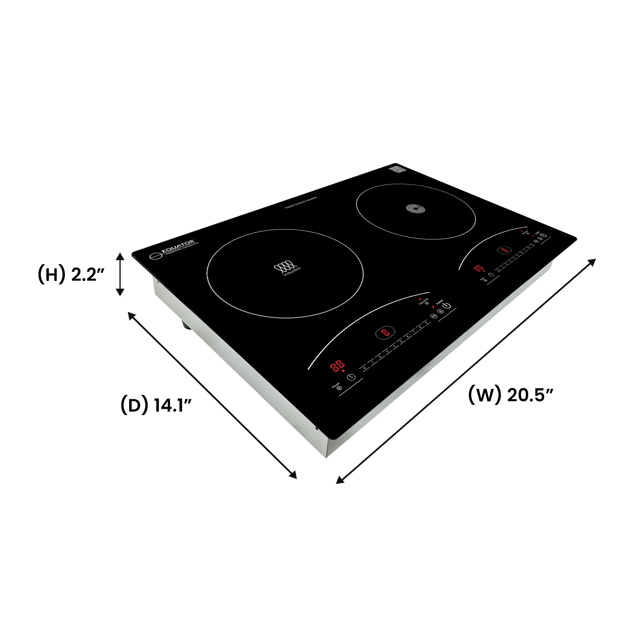 Equator 120V 20 inch 1 Induction and 1 Ceramic Electric Hybrid Cooktop, Black