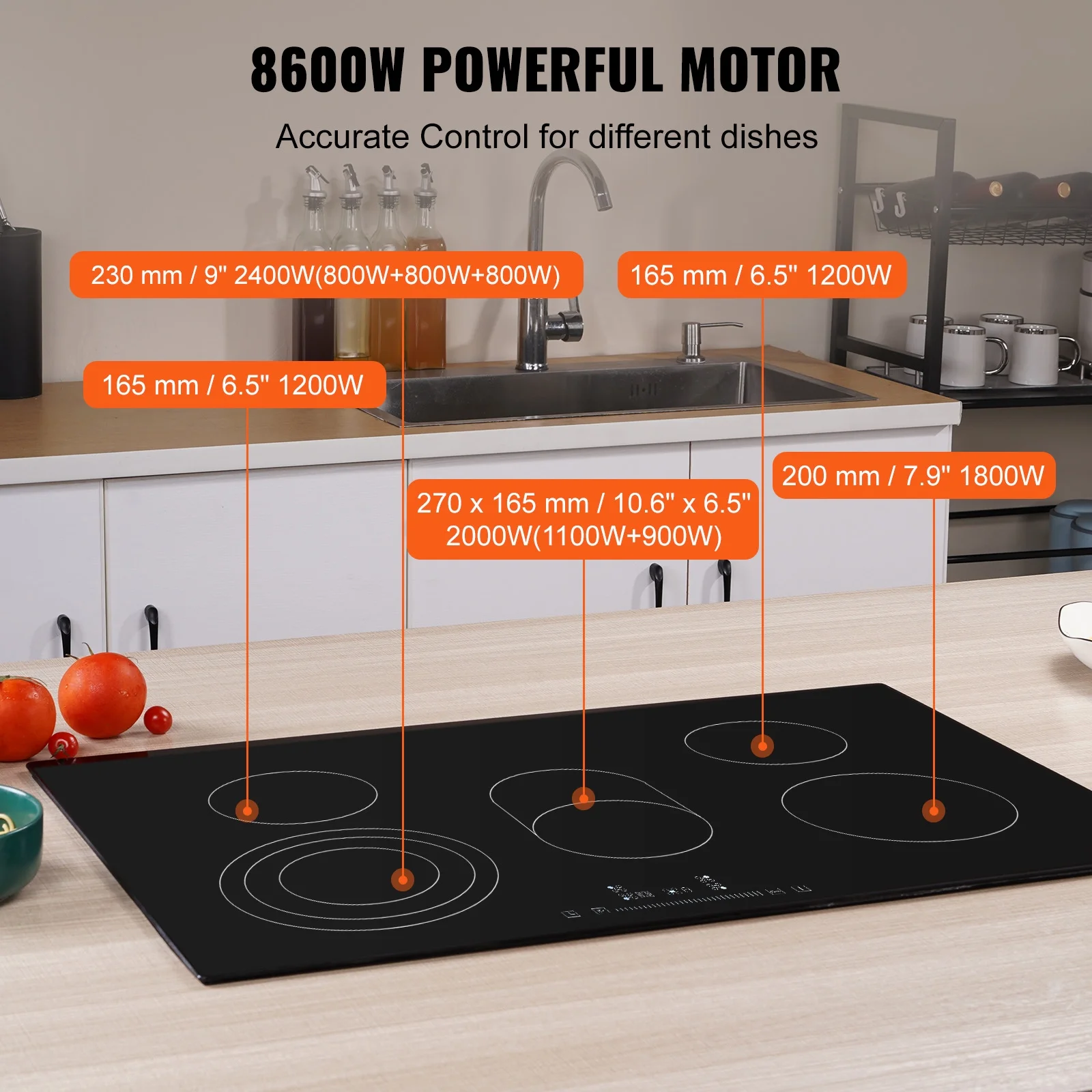 BENTISM 8600W Built-in Electric Cooktop Radiant Ceramic Induction Cooktop Cooktop 5 Burners Sensor Touch Stove 30.3''x20.5''