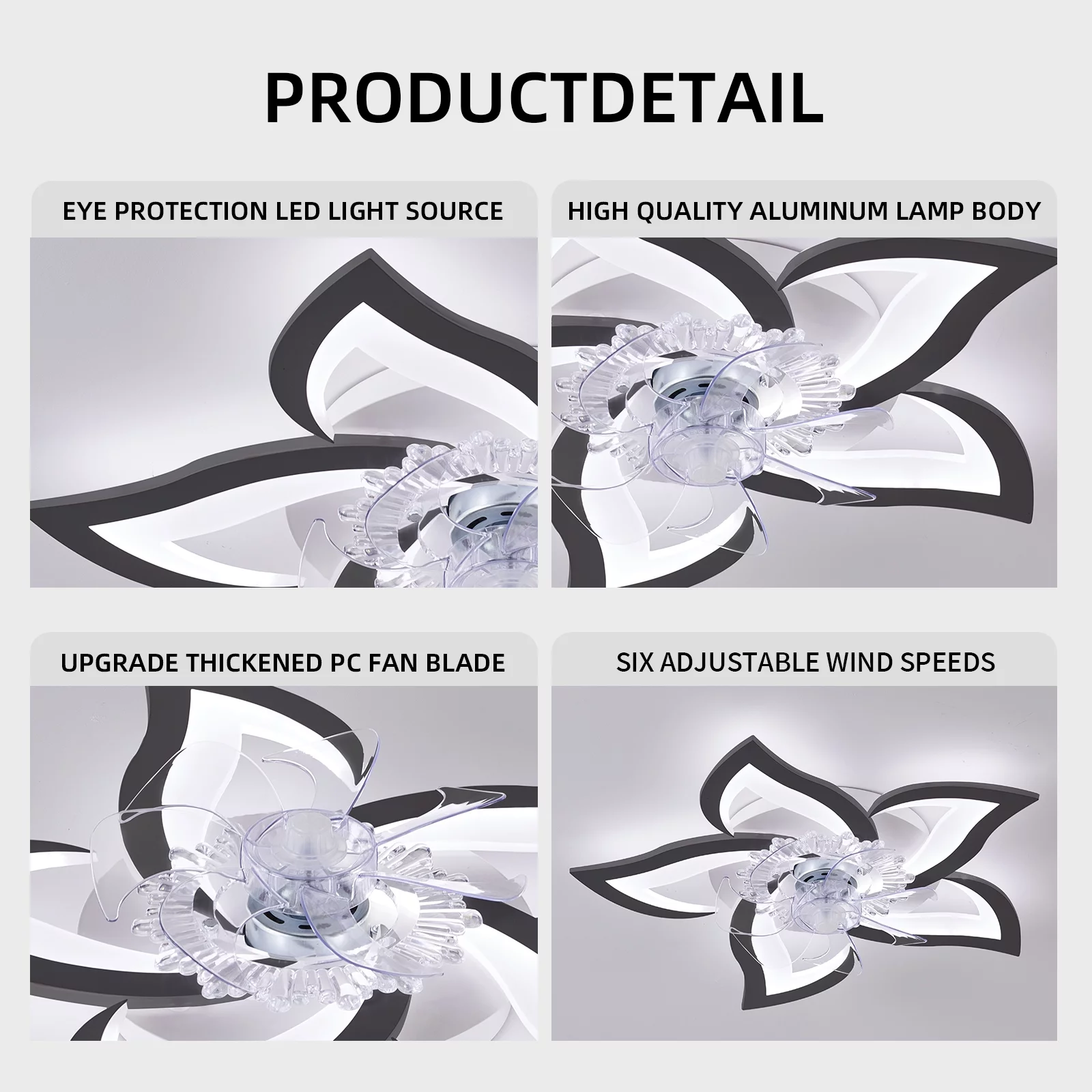 Ceiling Fans with LED Lights 50W with Remote Control & App Control, 27' 6-speed Timing Dimmable Flower Shape Ceiling Light Fan for Living Room Bedroom, Black