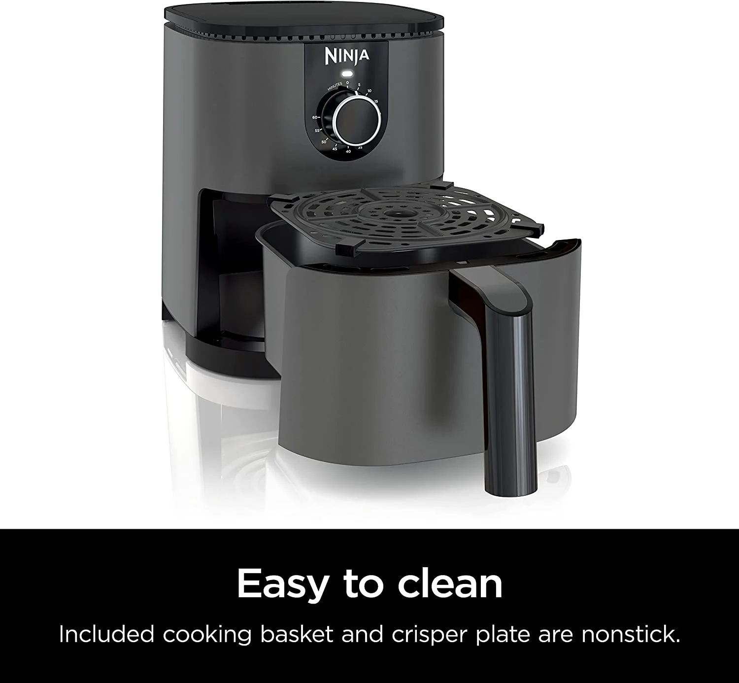 AF080 Mini Air Fryer, 2 Quarts Capacity, Compact, Nonstick, with Quick Set Timer, Grey