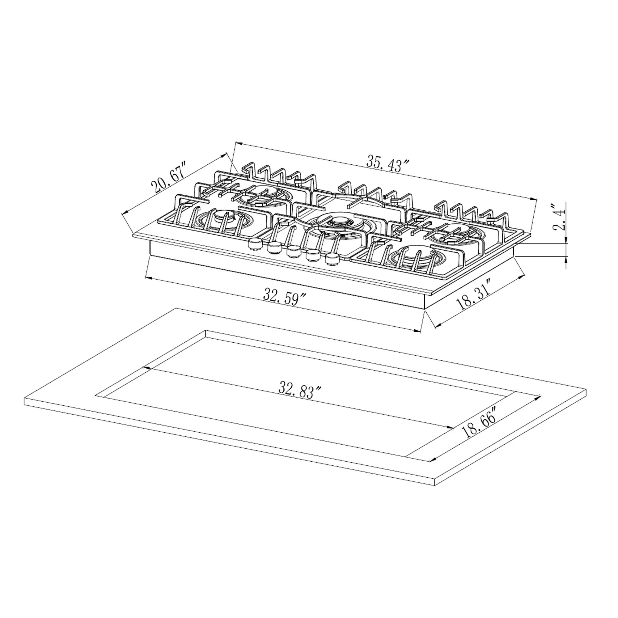 Empava Built-in 36' Tempered Glass Gas Cooktop - 5 Sealed Burners Cook Tops