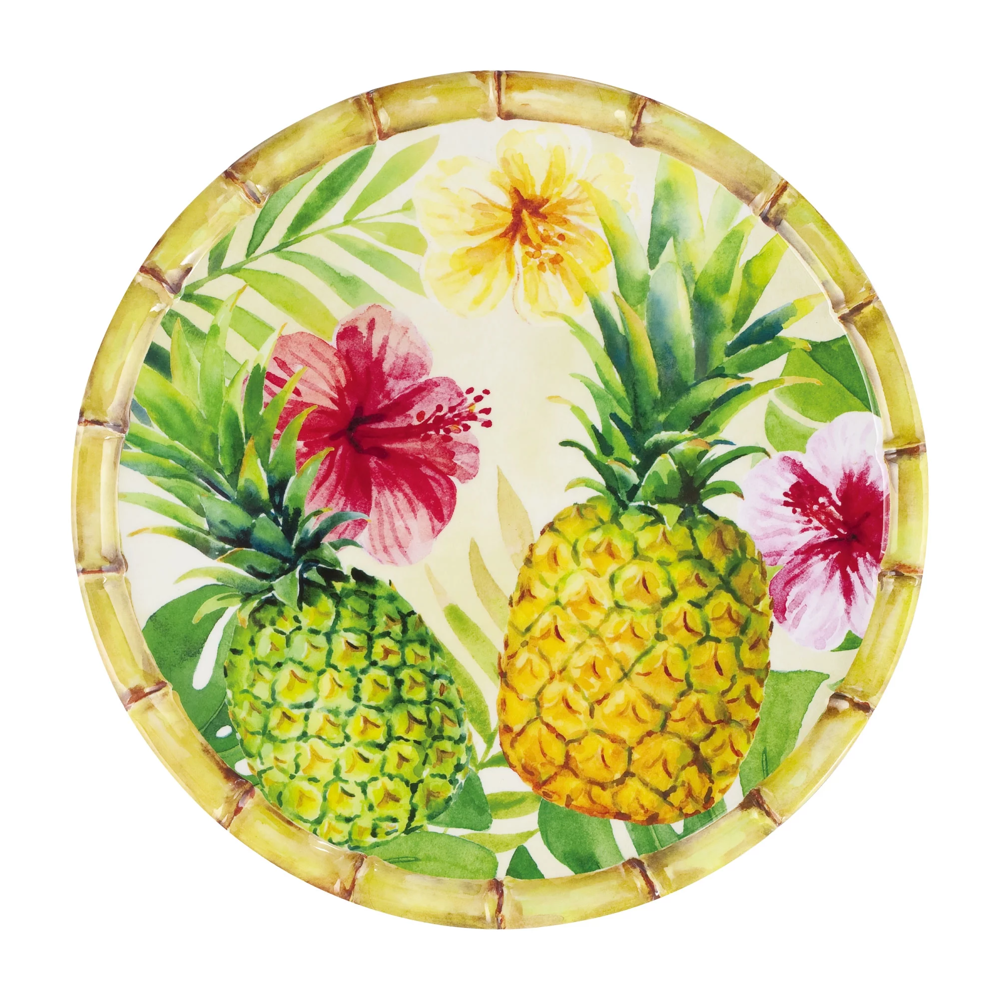 Gourmet Art 16-Piece Bamboo Pineapple Heavyweight and Durable Melamine Dinnerware Set, Service for 4. Includes Dinner Plates, Salad Plates, Dessert Plates and Bowls