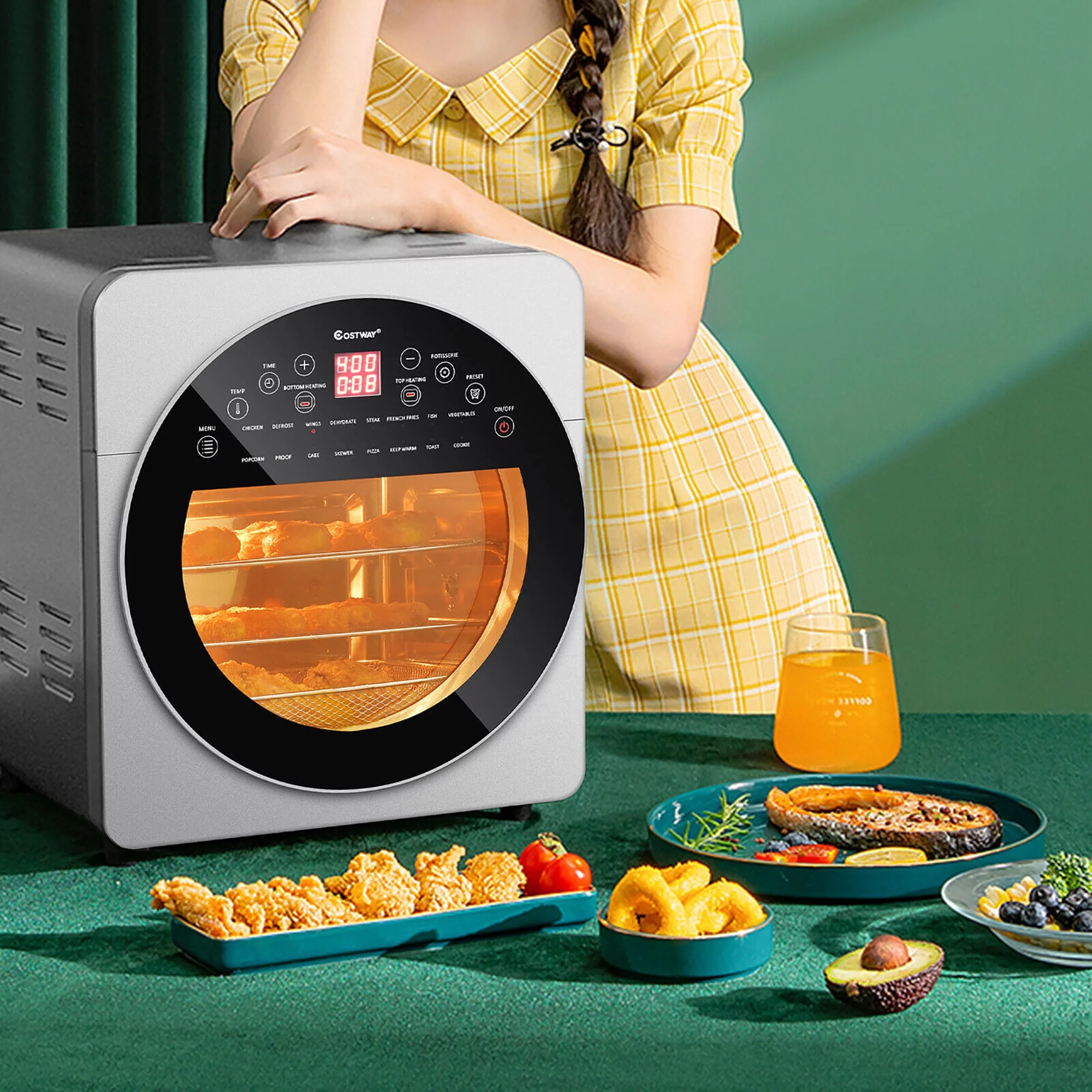 Costway 16-in-1 Air Fryer Oven 15.5 QT Toaster Oven Dehydrator Rotisserie w/ Accessories Silver