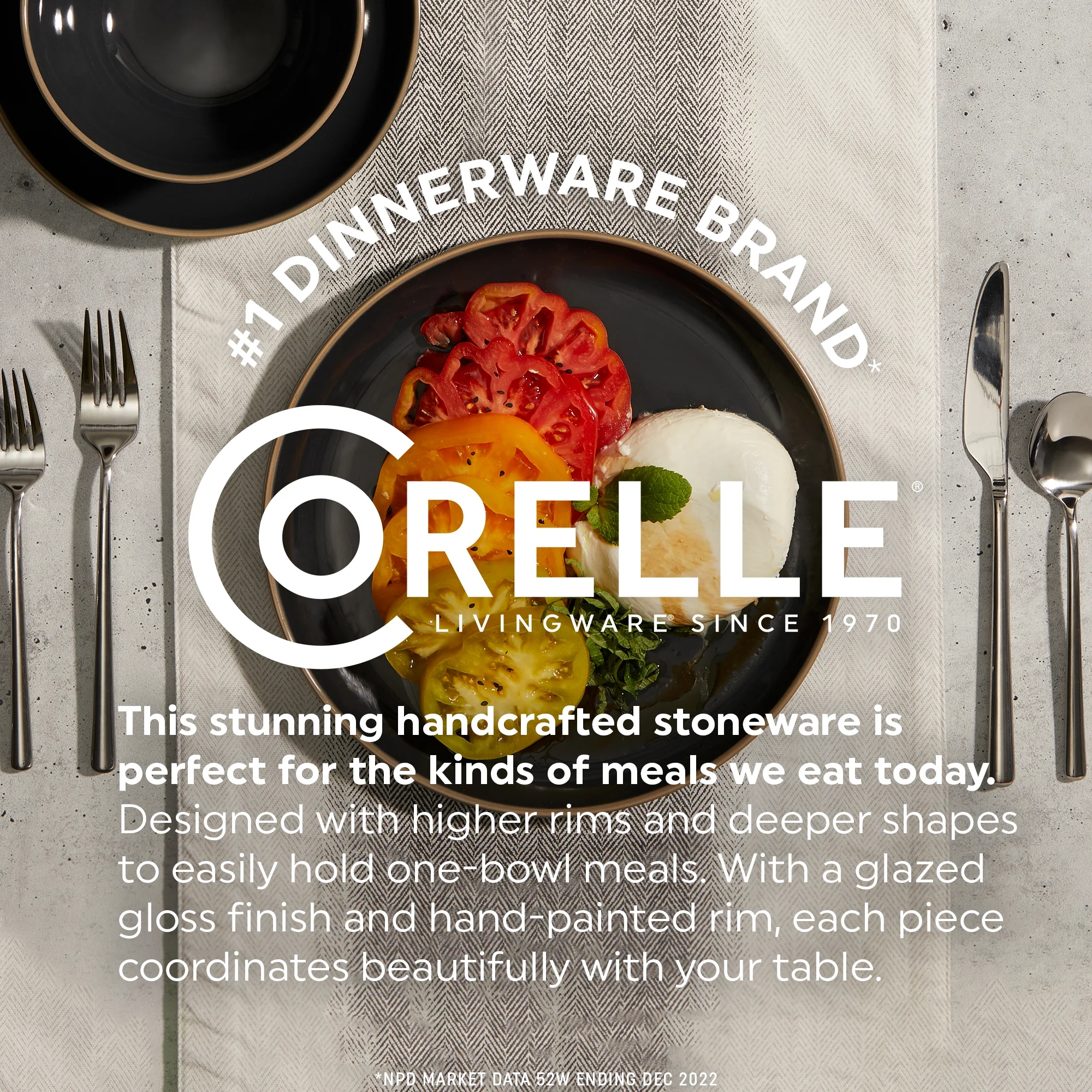 Corelle Stoneware 12-piece Dinnerware Set, Service for 4, Peppercorn