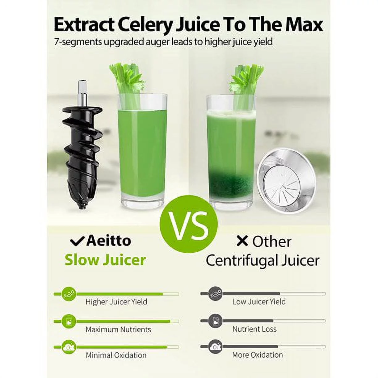 Aeitto Slow Juicer,Cold Press Juicer,Masticating Juicer,Celery juicer Machine,with Reverse Function&2-Speed Mode,for Fruits and Vegetables,with Brush | Easy to Clean | Quiet Motor | High Juice Yield