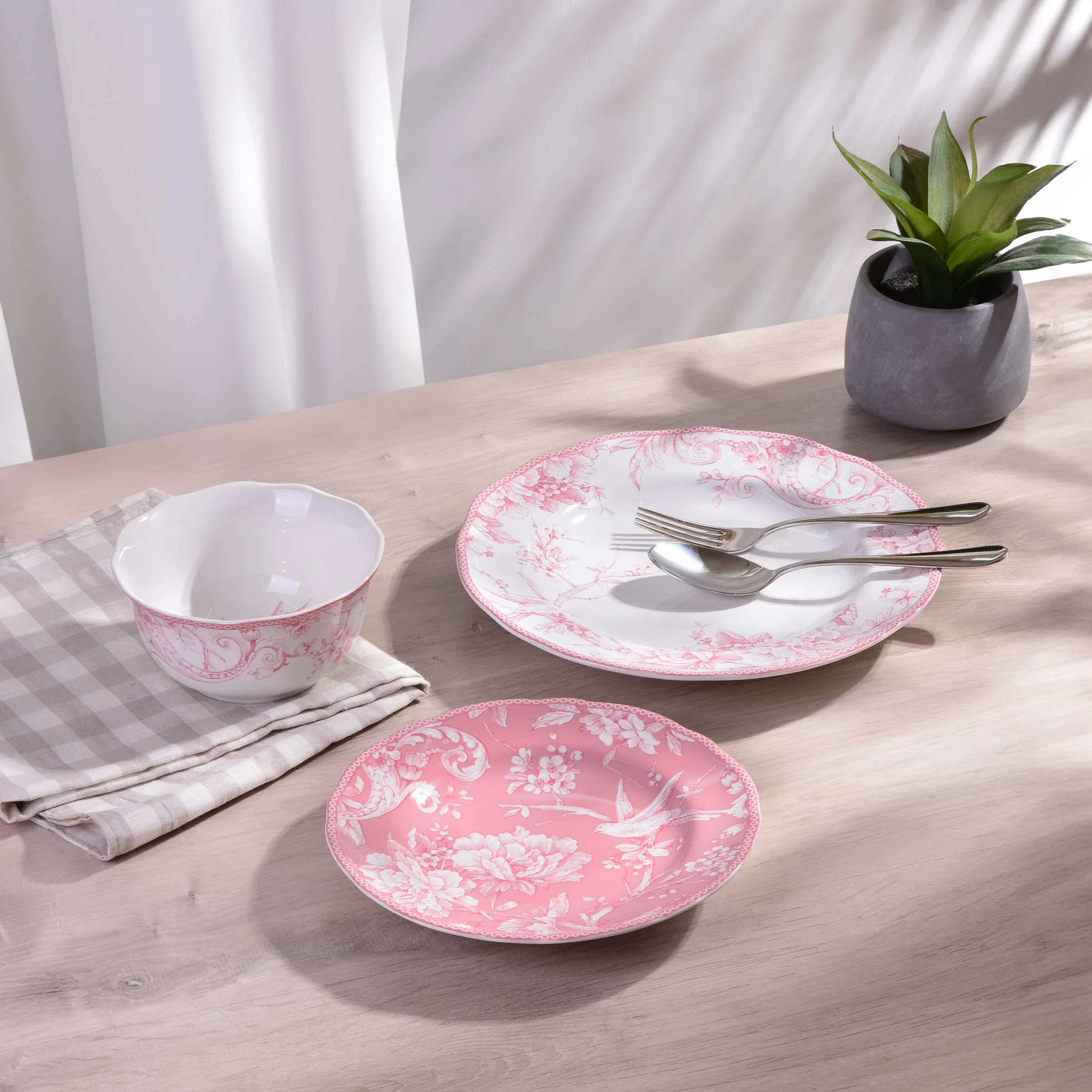 222 Fifth Adelaide Round Porcelain Dinnerware Set, 12-piece, Blush Toile