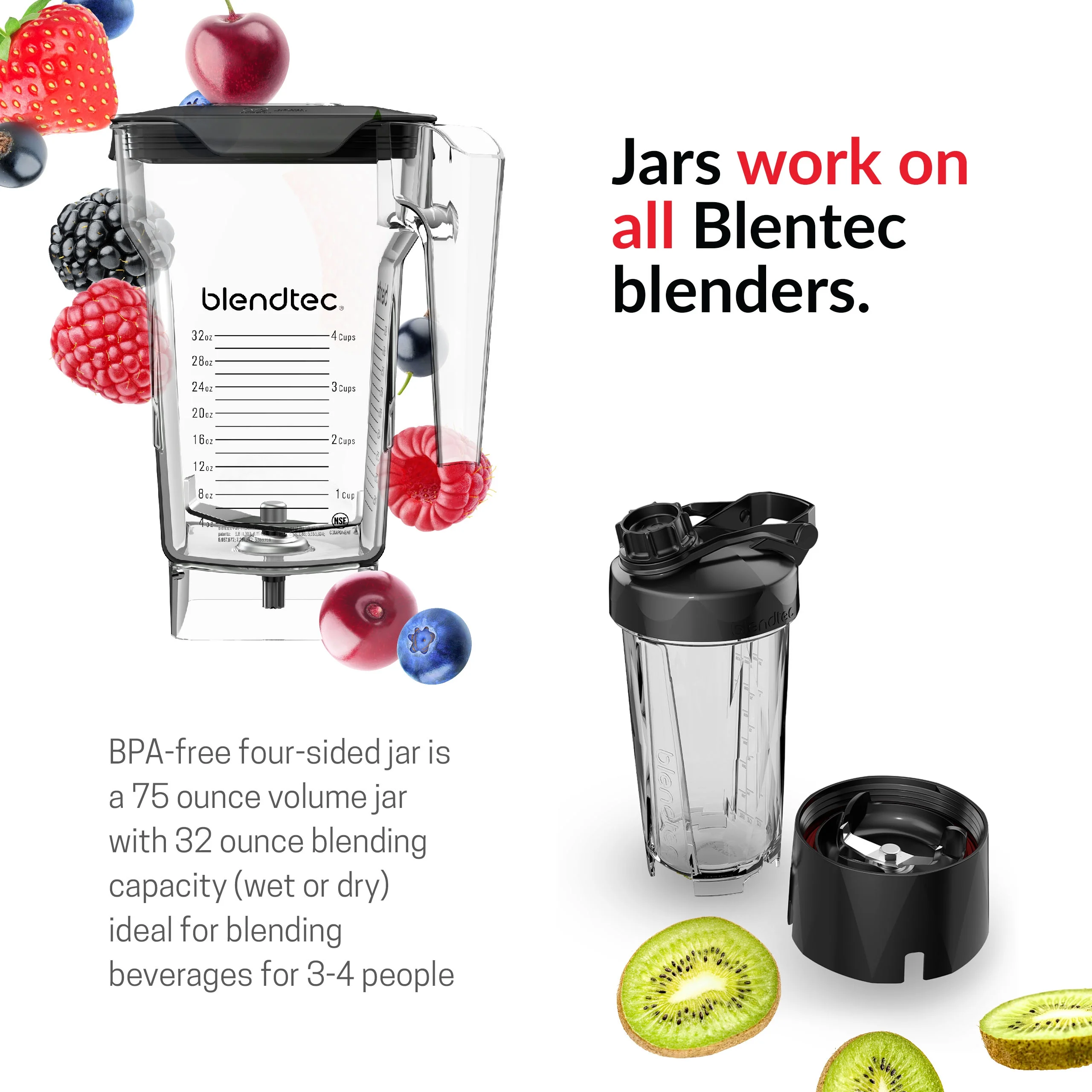 Blendtec Total Classic Original Blender - Fourside Jar (75 oz), Professional-Grade Power-6 Pre-Programmed Cycles-10-Speeds, Black