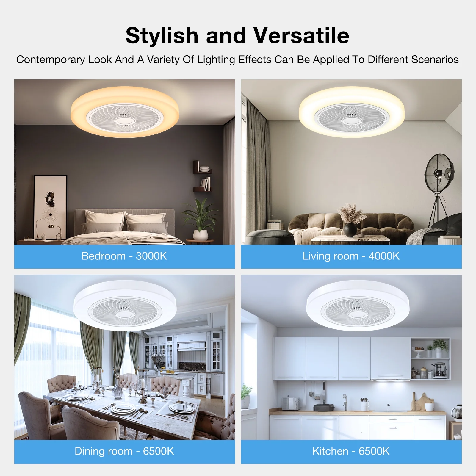 BLITZWILL 21'' Ceiling Fan with Light, 6-Speed Reversible, Dimmable LED Timing with Remote & APP Control, Modern Bladeless Flush Mount Ceiling Fan, White