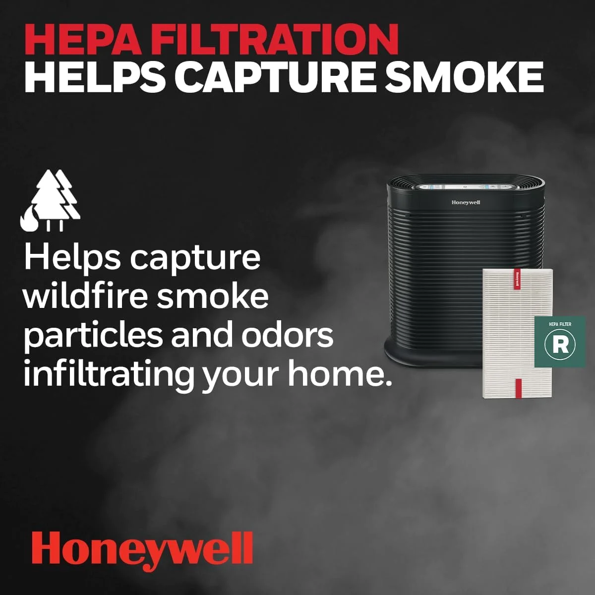 Honeywell AllergenPlus HEPA Air Purifier Allergen Reducer 310 sq ft Wildfire/Smoke, Pollen, Pet Dander, Dust HPA200
