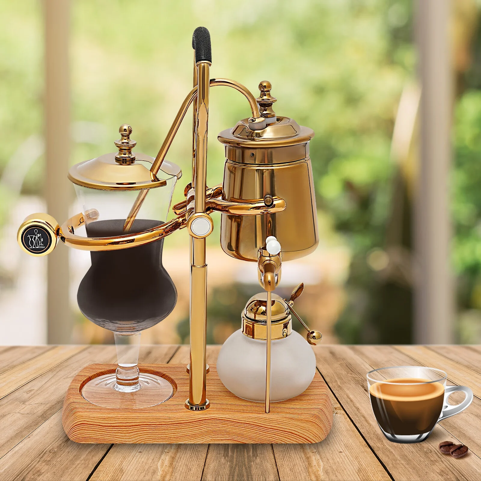 Aiqidi Syphon Siphon Coffee Maker Retro Belgium Vacuum Coffee Pot Kit 4-Cup Luxury Siphon Coffee Machine w/Balance and Filter for Afternoon Tea Gold