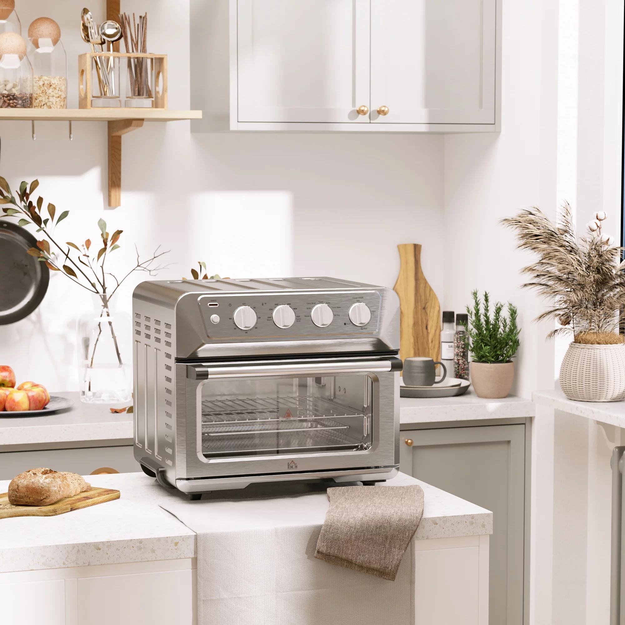 HOMCOM Air Fryer Toaster Oven, 21QT 7-In-1 Convection Oven Countertop, Warm, Broil, Toast, Bake and Air Fry, Accessories Included, 1800W, Stainless Steel Finish