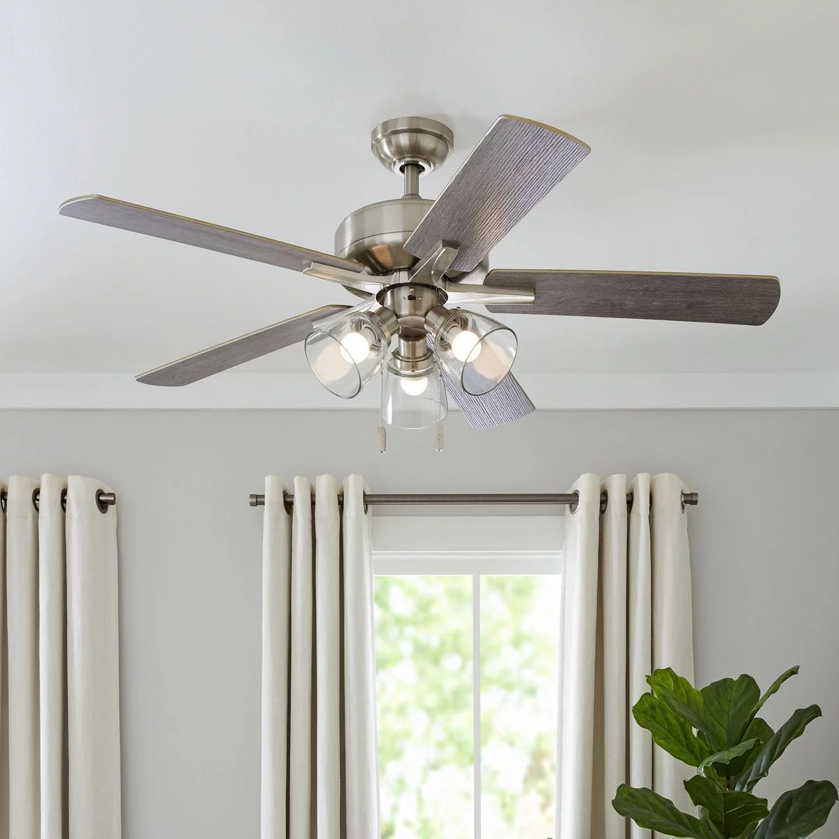 Better Homes & Gardens 52' Nickel Coastal Ceiling Fan, 5 Reversible Blade, 3 LED Bulbs Included