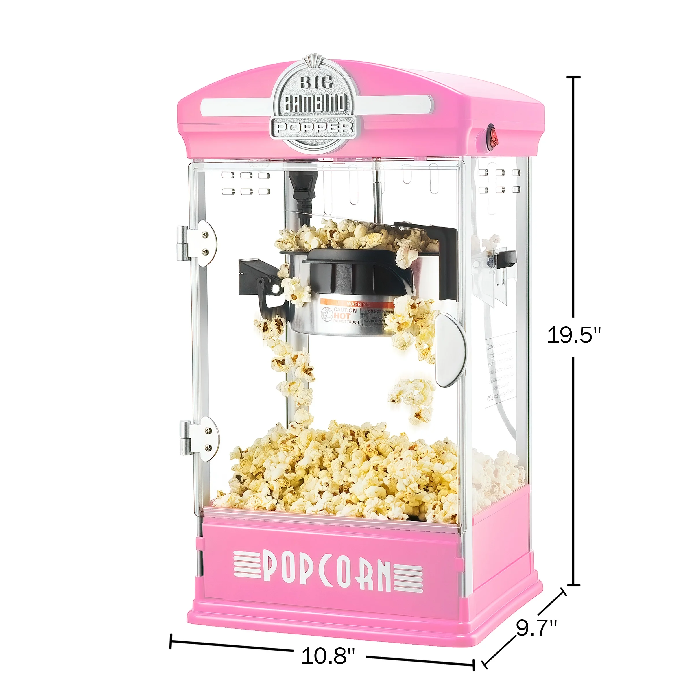 Big Bambino Retro Tabletop Popcorn Popper - 4-oz Stainless-Steel Kettle, Measuring Cups, Bags, and Removable Tray by Great Northern Popcorn (Pink)