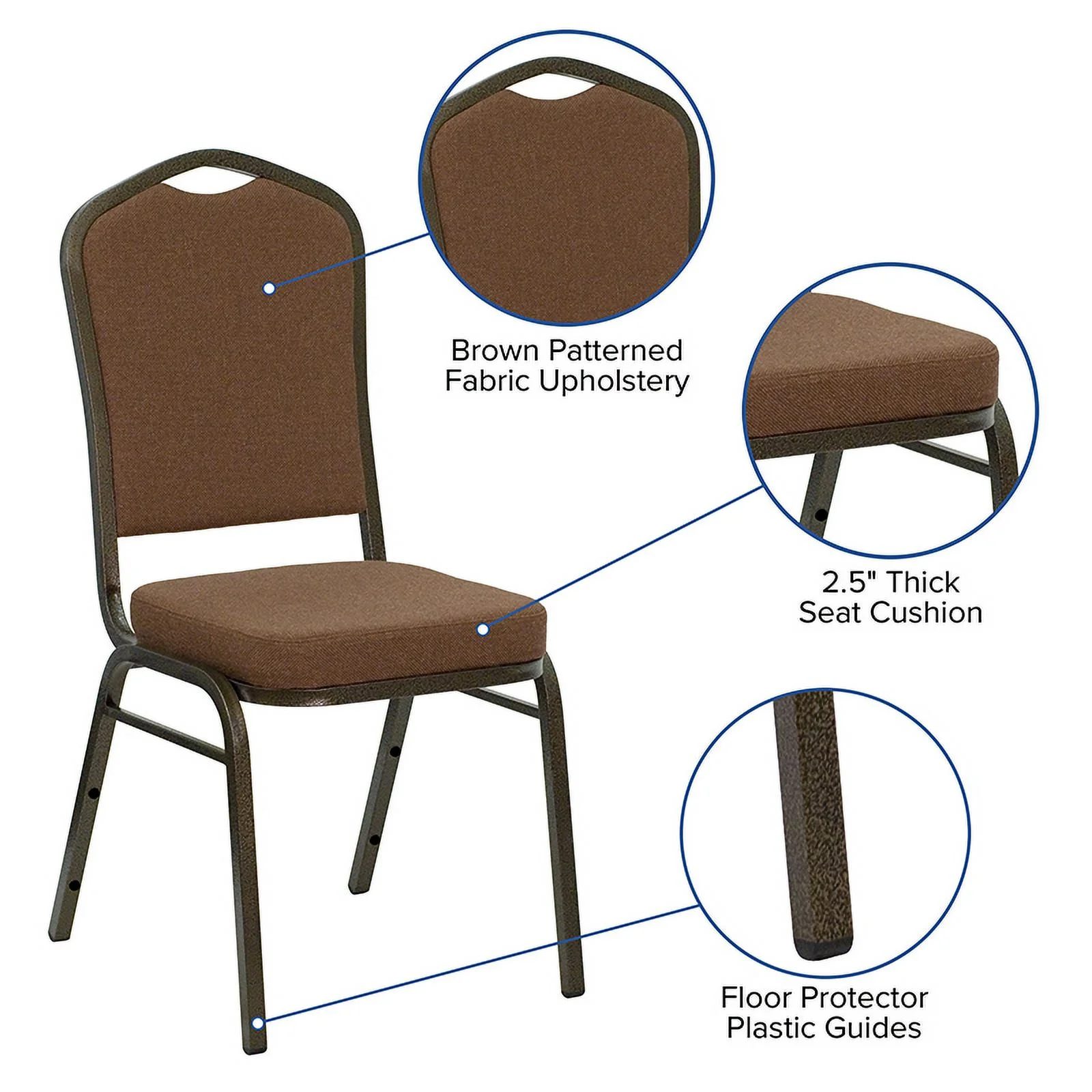 Flash Furniture HERCULES Series Crown Back Stacking Banquet Chair in Coffee Fabric - Gold Vein Frame