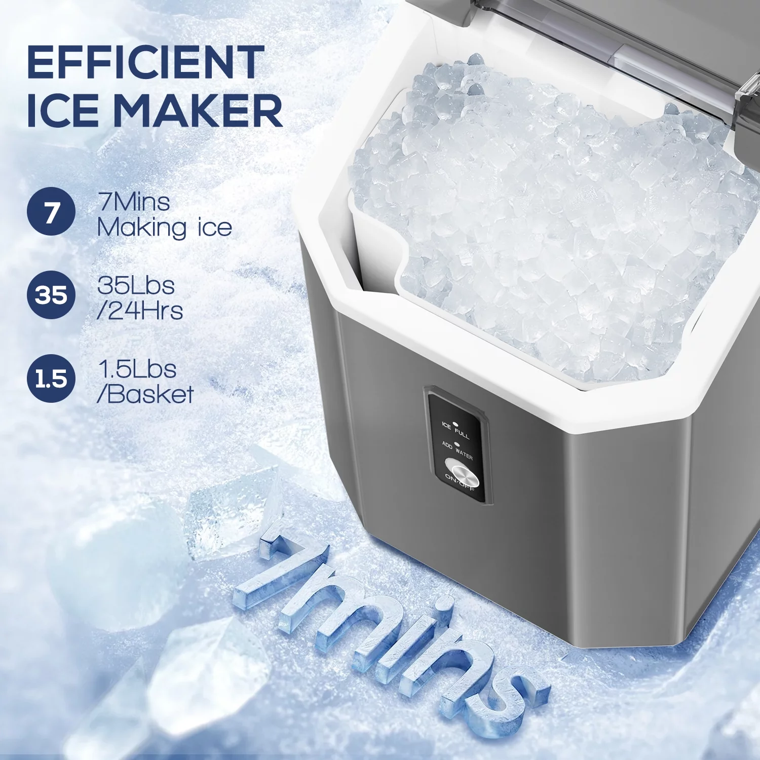 Auseo Portable Nugget Ice Maker Countertop, Self-Cleaning Function, 33lbs/24H, for Home/Office/Party, Grey