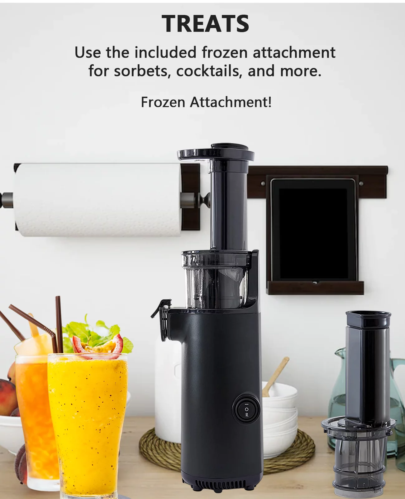Cold Press Compact Masticating Juicer - with Pulp Measuring Cup and Brush Easy to Clean (Black)