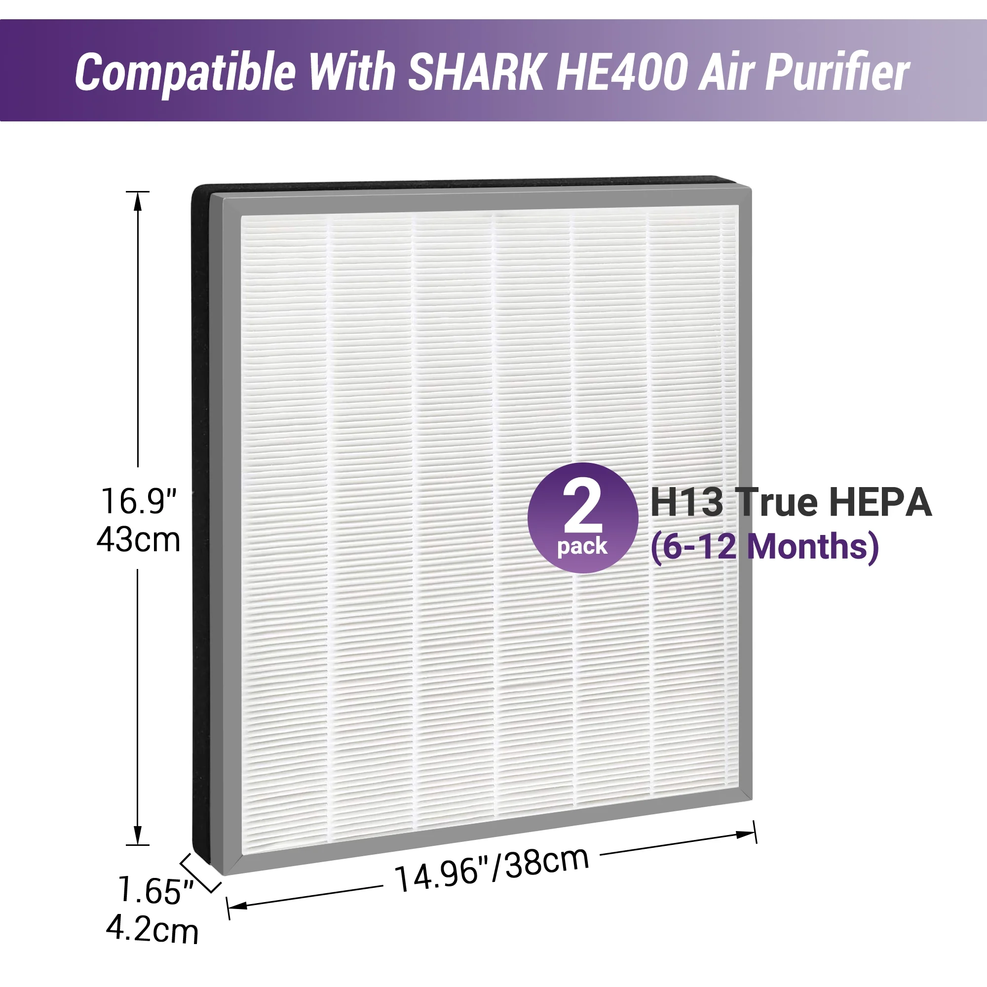 HE400 Replacement Filter for SHARK air purifier 4 filter HE401 HE402 HE405, 3-in-1 Air Filter with True HEPA Activated Carbon and Pre Filter(2 Pack )