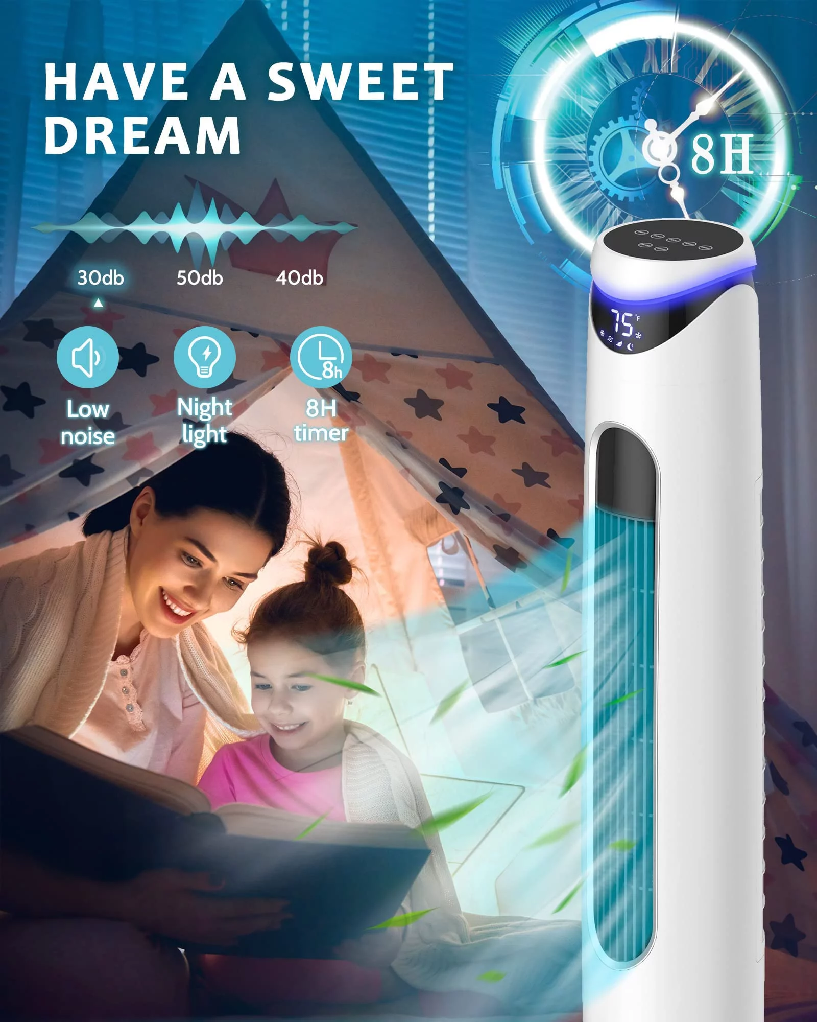 46'Portable Air Conditioners,DFITO Evaporative Air Cooler w/Remote, 8H Timer, Oscillating, 2 Ice Packs, 3 Modes 3 Speeds Cooling Tower Fan For Room Home Office
