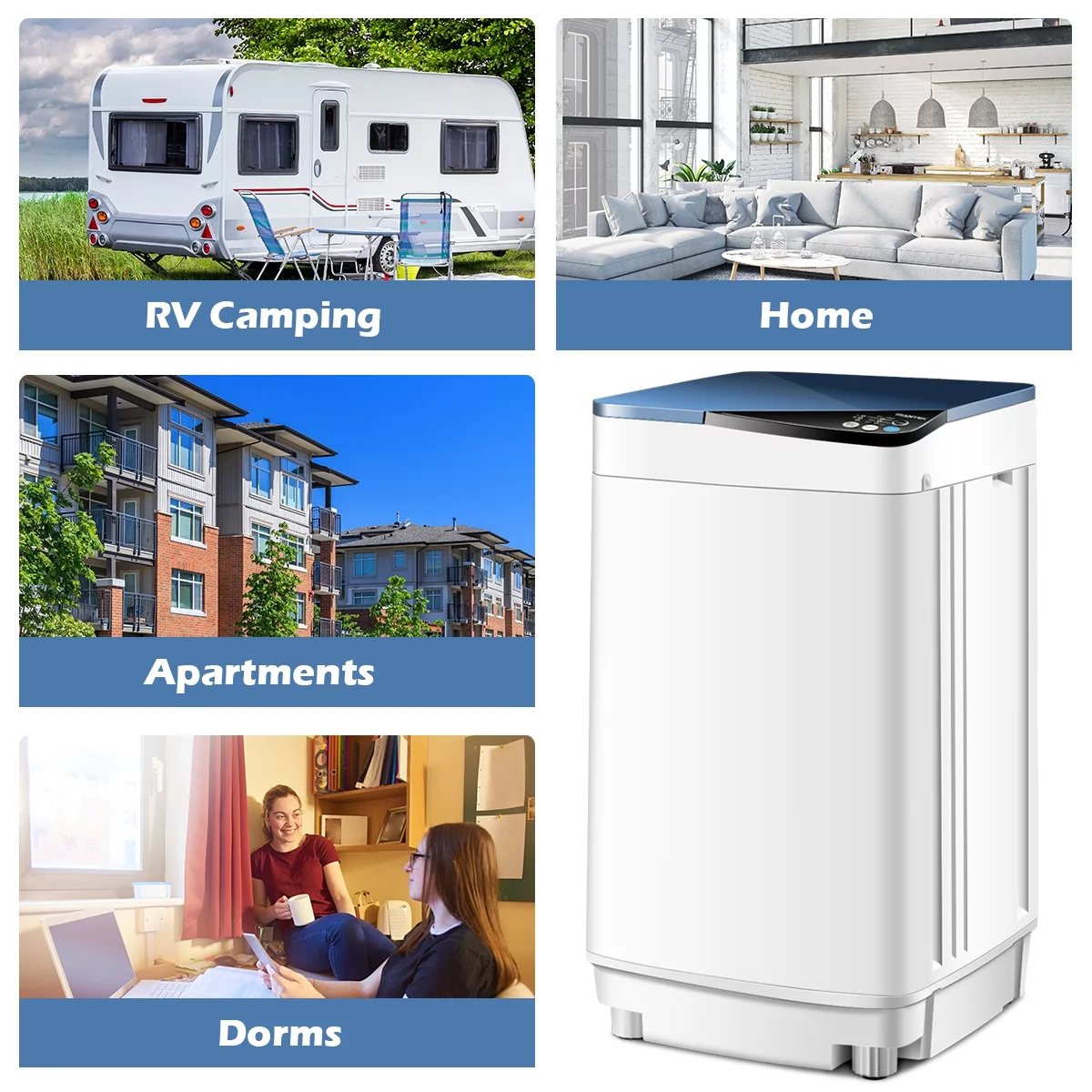 Full-Automatic Washing Machine 7.7 lbs Washer/Spinner Germicidal UV Light Blue