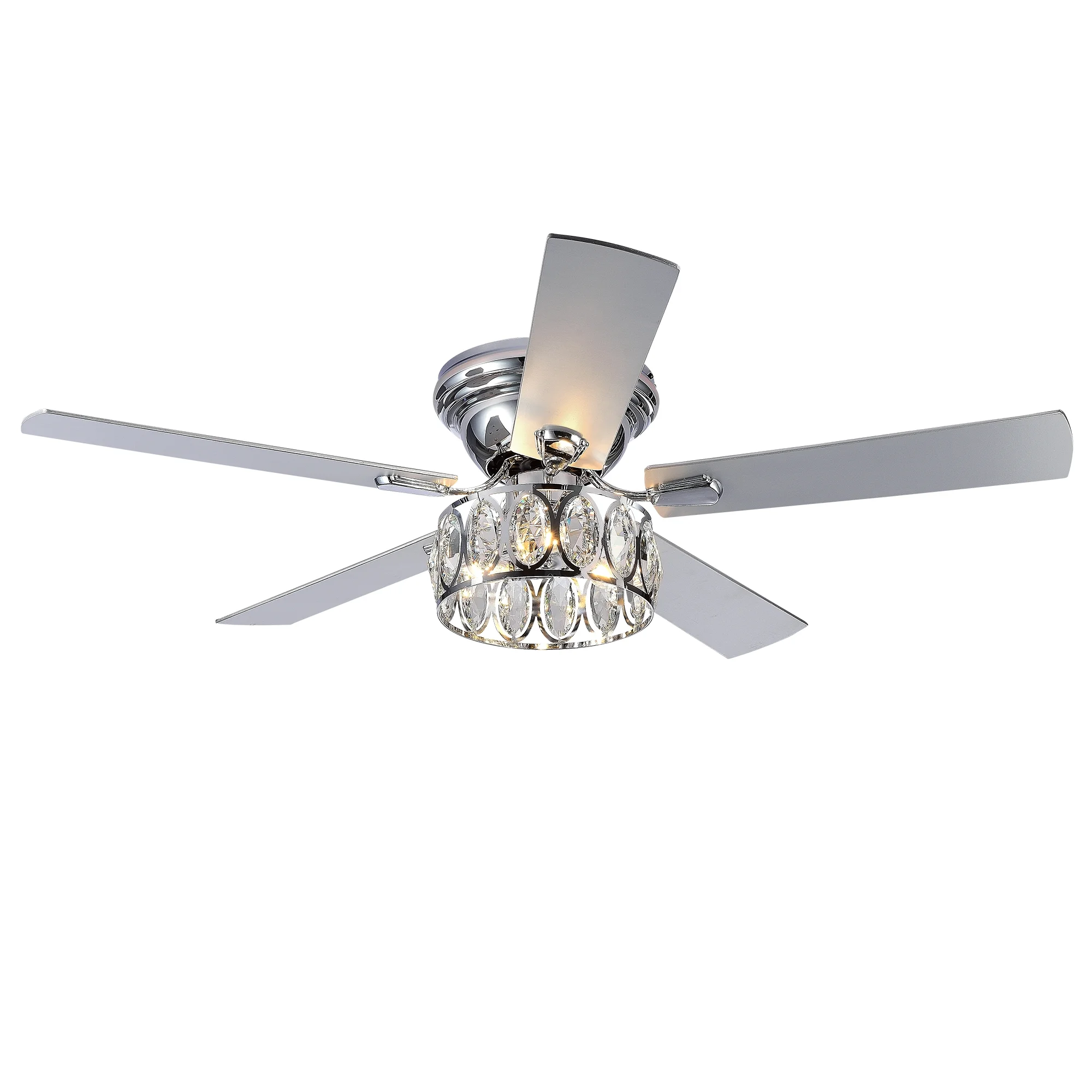52-IN Chrome 5-Blade Ceiling Fan with Light Kit and Remote, Reverse Airflow Ceiling Fan with 3-Light