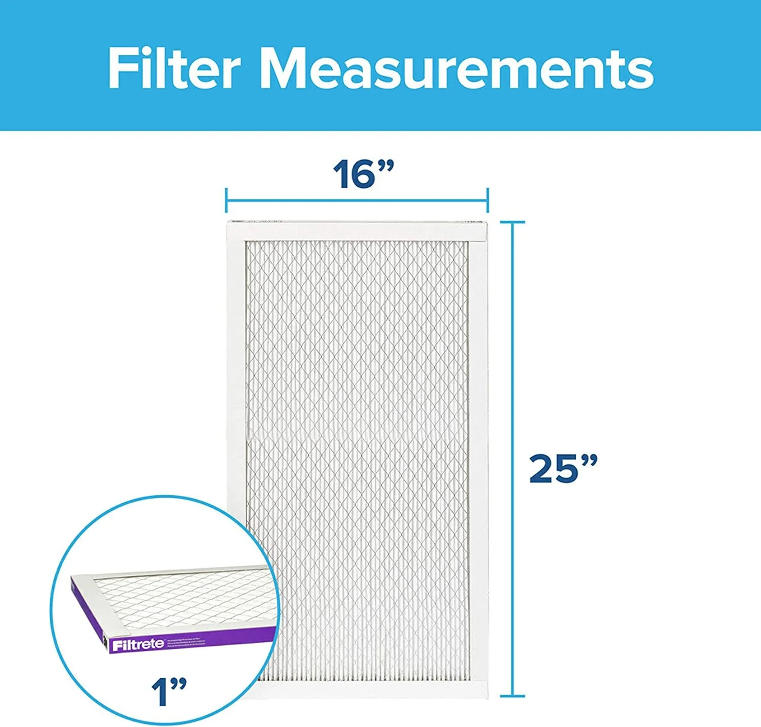 Filtrete 16x25x1, AC Furnace Air Filter, MPR 1500, Healthy Living Ultra Allergen, 6-Pack exact dimensions 15.69 x 24.69 x 0.78