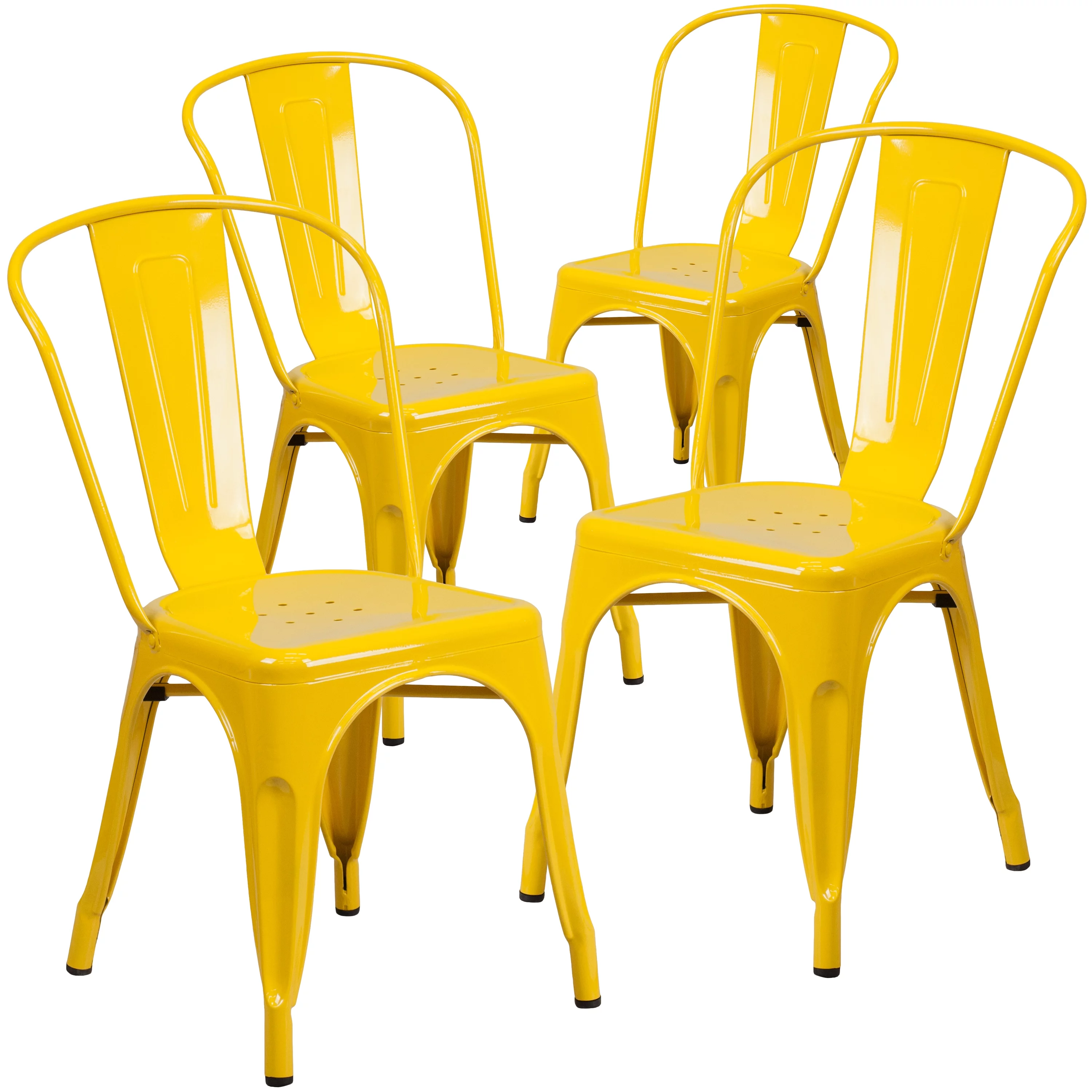 Flash Furniture Commercial Grade 4 Pack Yellow Metal Indoor-Outdoor Stackable Chair