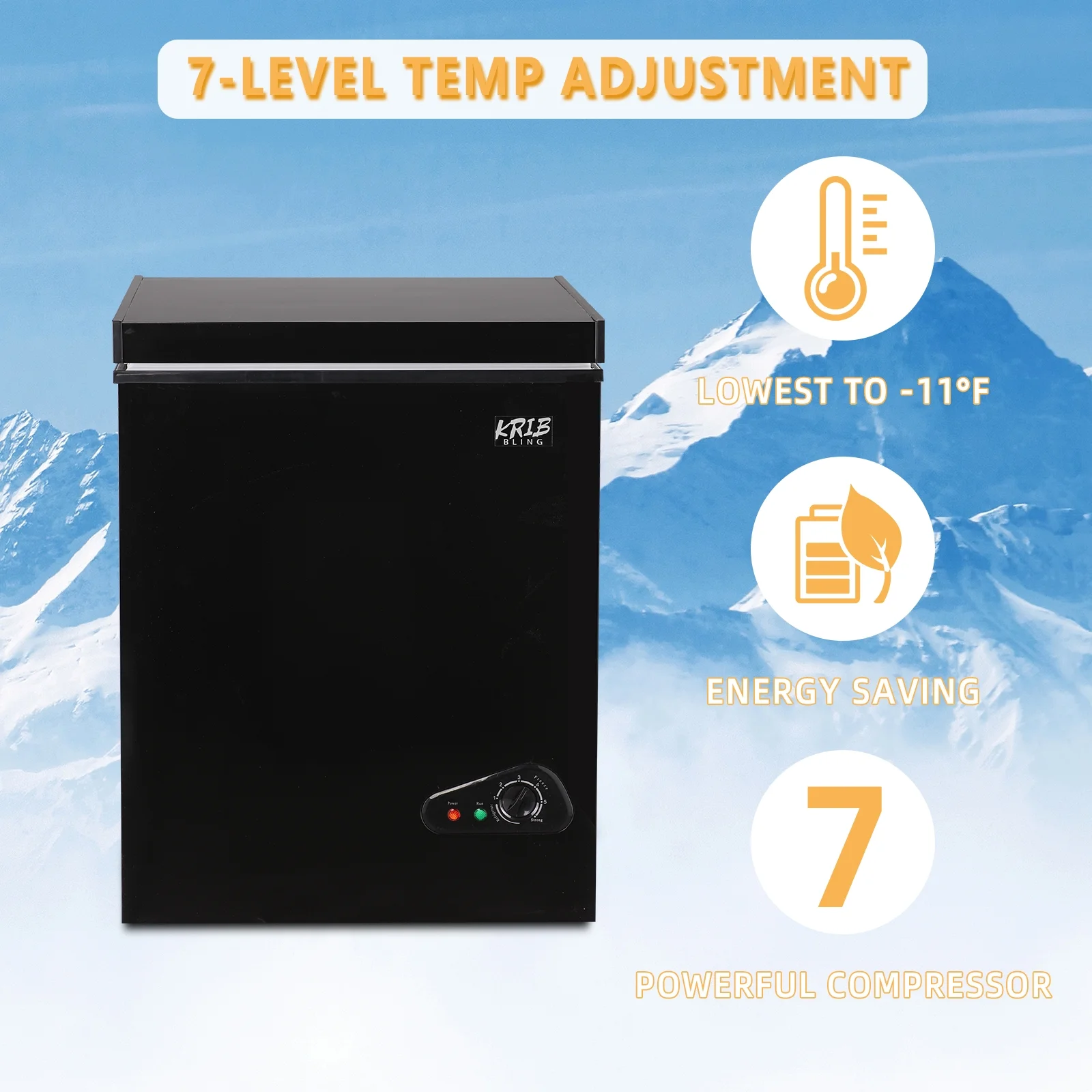KRIB BLING Deep Freezer with Removable Basket, 3.5 Cu.ft Chest Freezer with 3 Grade Thermostat, Ideal for Basement, Office, Black