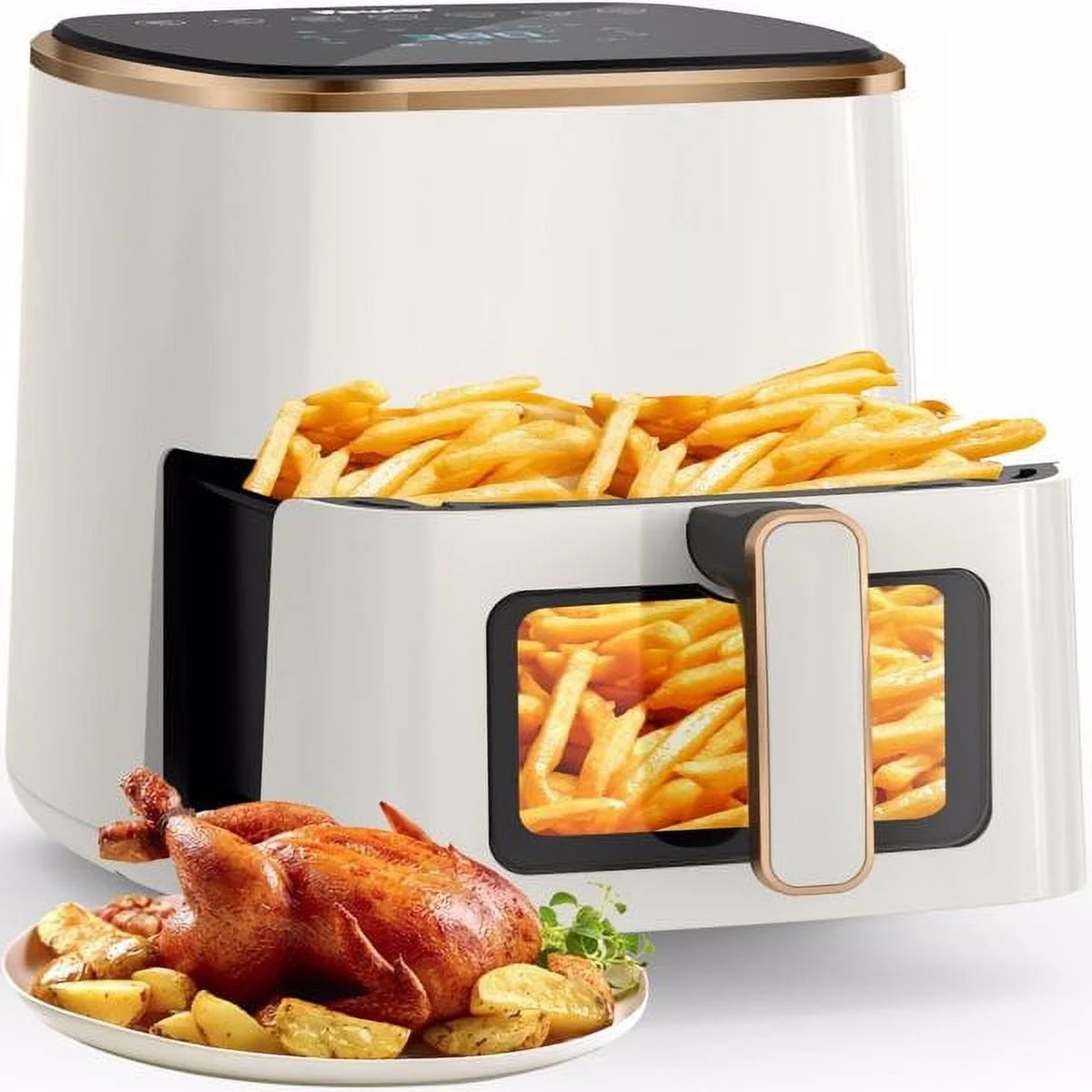 Air Fryer, 5.3Qt Airfyer with Viewing Window, 7 Custom Presets Large Air Fryer Oven with Smart Digital Touchscreen,Non-stick and Dishwasher-Safe Basket, Kitchen Tongs, Rack with Skewers