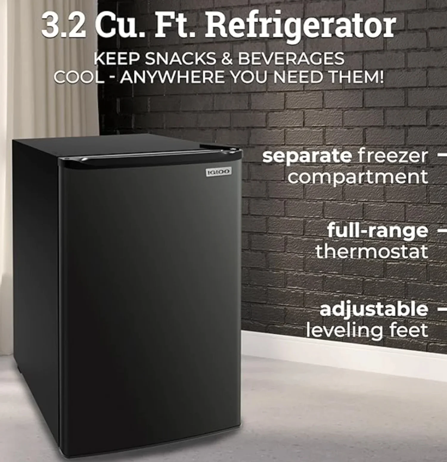 Igloo IRF32BK 3.2 Cu. Ft. Single Door Refrigerator - Black