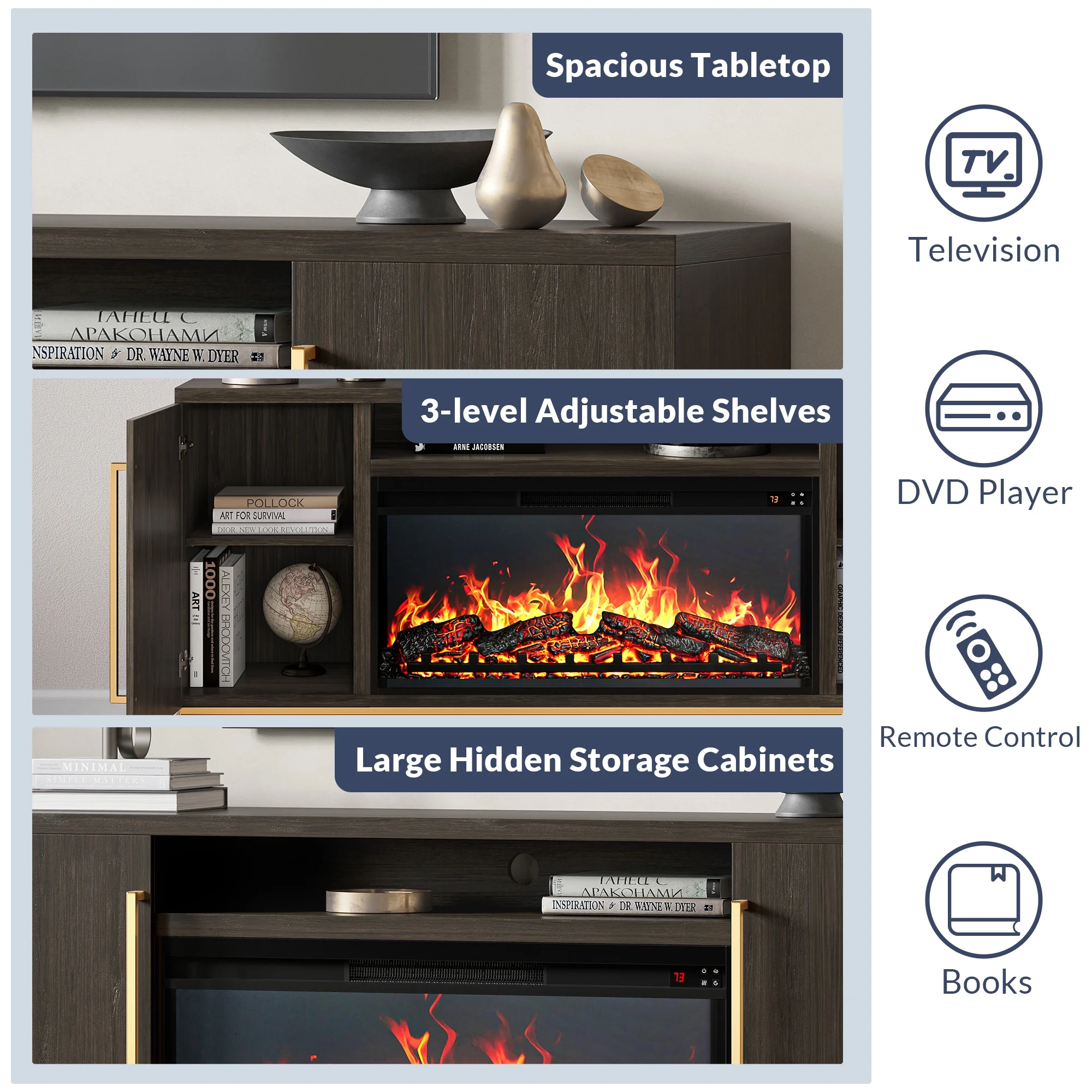 BELLEZE Fireplace TV Stand with 36' Electric Fireplace, Entertainment Center for TVs Up to 75