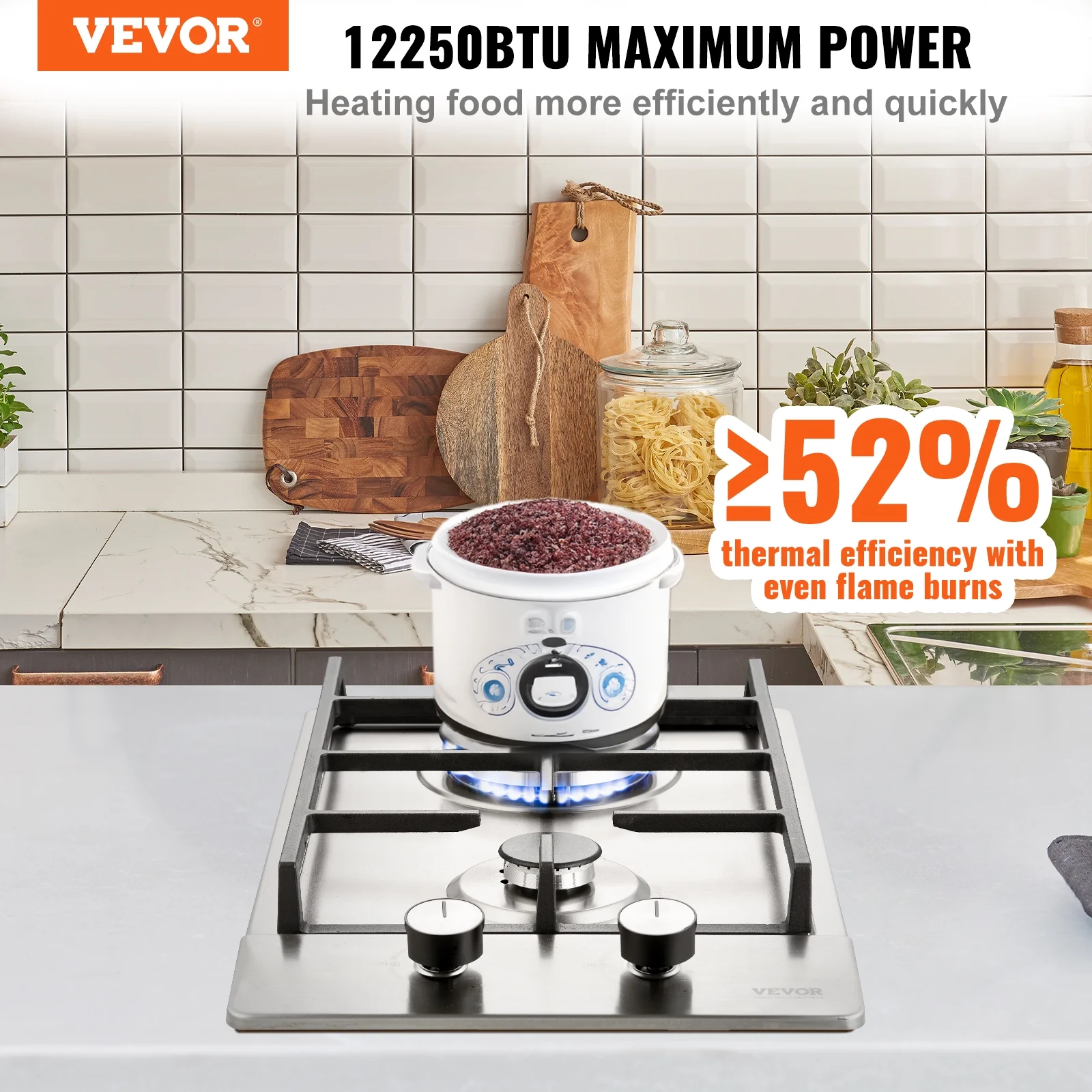 BENTISM Gas Cooktop Stove Top 12' 12250BTU 2 Burners Built-in LPG/NG Convertible