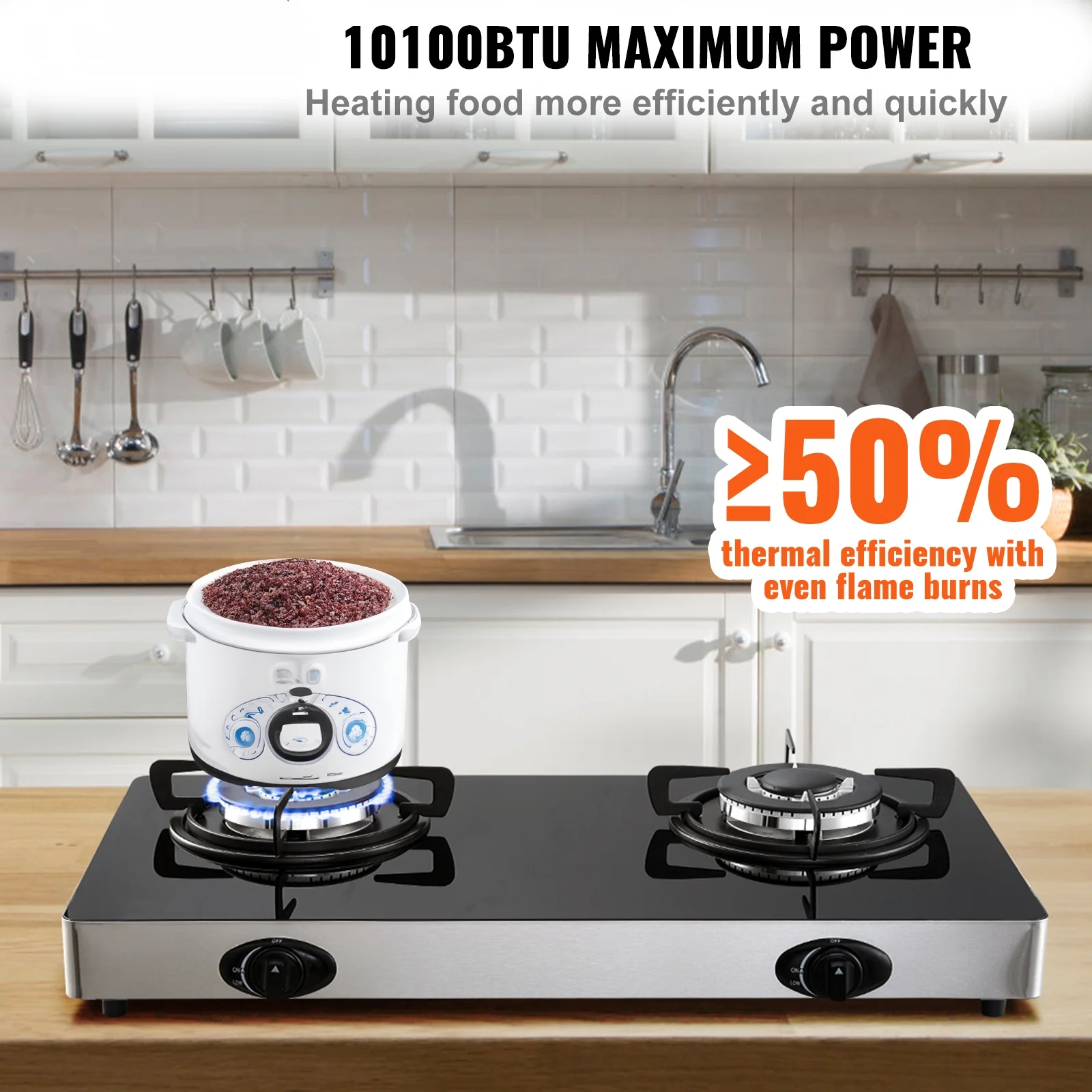 BENTISM Gas Cooktop Tempered Glass Countertop Cooktop 28' Max 10100BTU 2 Burners