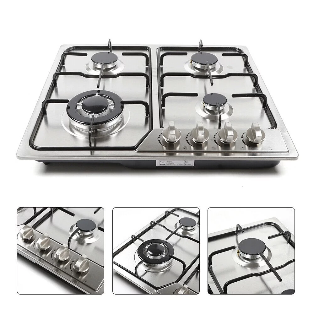 23' Kitchen Gas Cooktop Stove Top 4 Burners Built-In LPG/NG Natural Gas Cooktops Gas Range Stove 4 Burner Stainless Steel Cook Top Battery Ignition Gas Cooktop Stove Top Stainless Steel