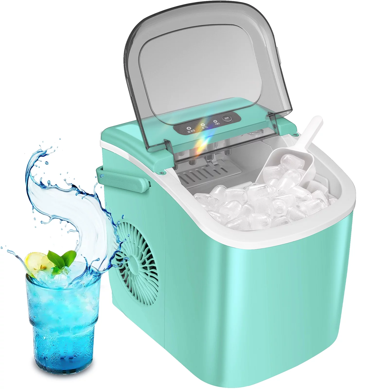 Auseo Countertop Ice Maker, Portable Ice Machine with Handle, 26Lbs/24H, 9 Cubes Ready in 6 Mins, One-Click Operation Ice Makers with Ice Scoop and Basket, for Kitchen/Office/Bar/Party (Gray)
