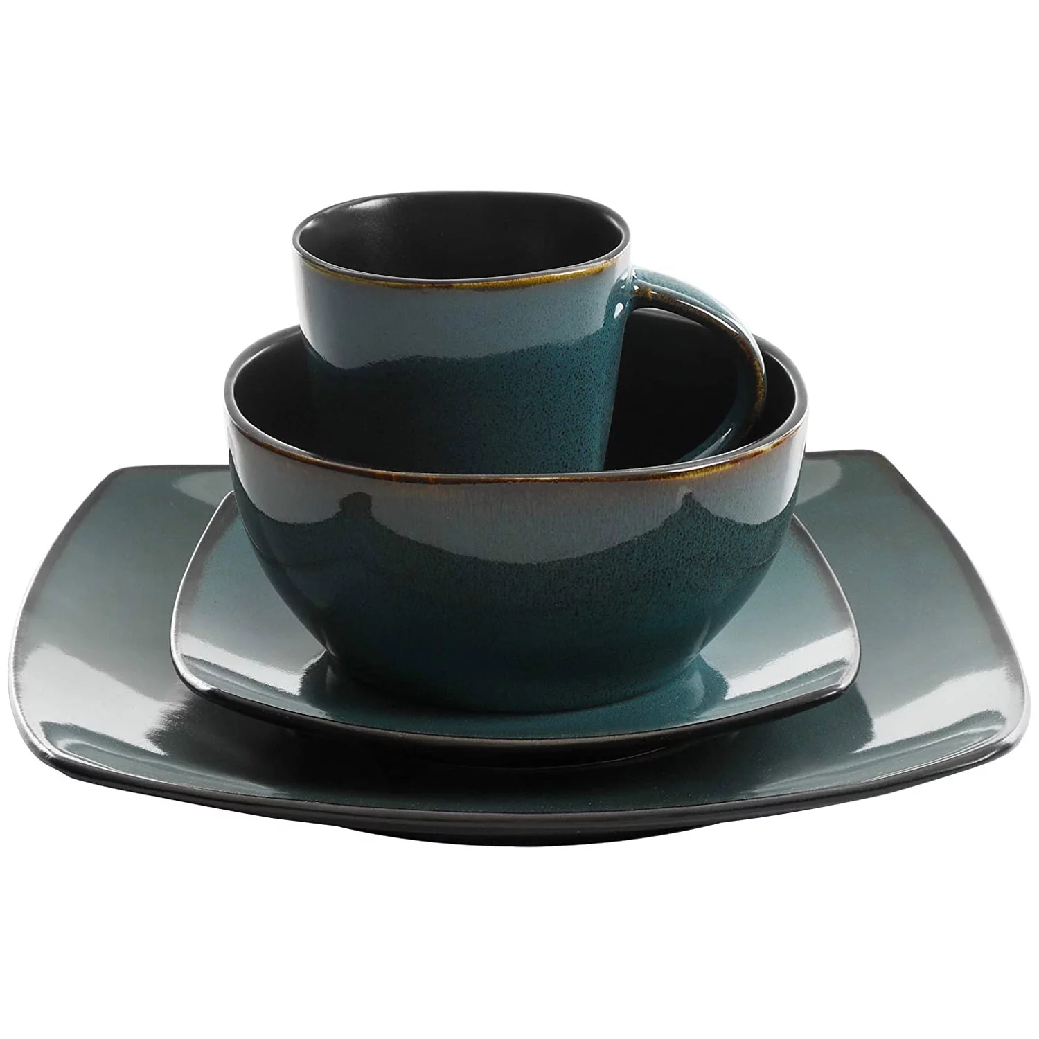Gibson Elite Soho Lounge 16 Pc Plates, Bowls, & Mugs Dinnerware Set, Teal