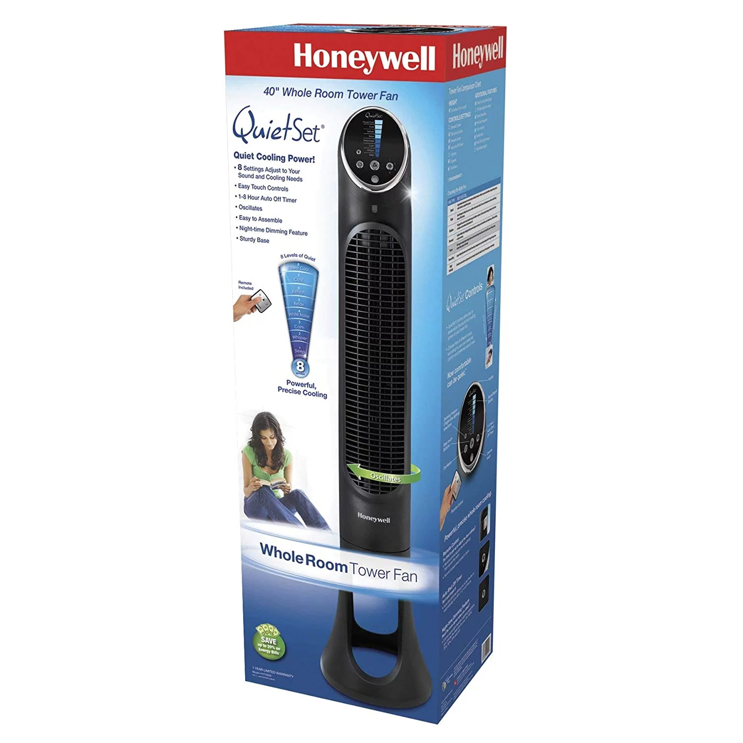 Honeywell HYF290B Quietset 8-Speed Whole-Room Tower Fan