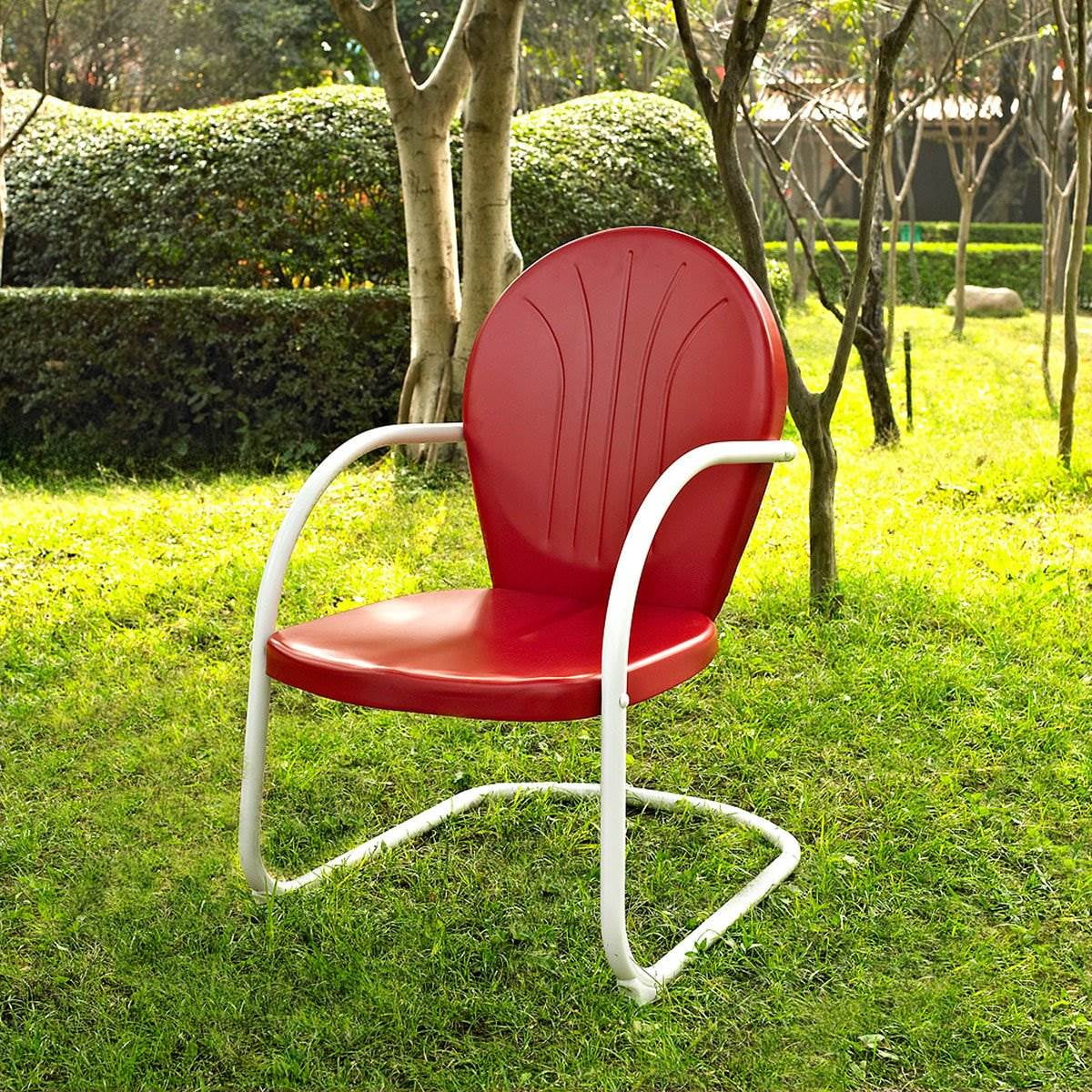 Crosley Furniture Griffith Metal Patio Chair in Bright Red Gloss