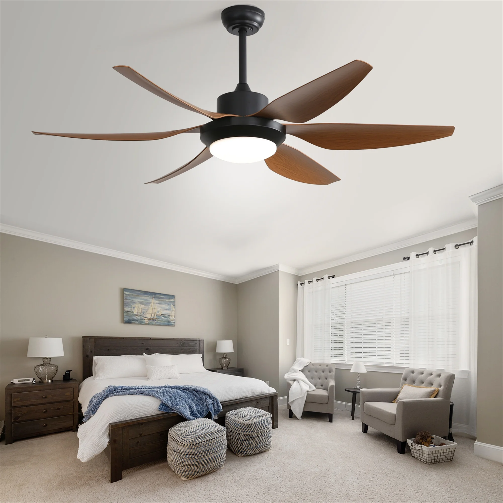 54' Ceiling Fan with Light and Remote Control 3 Color Temperatures Reversible DC Motor 6 Blades for Living Room