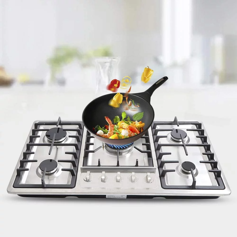 34' Gas Stove Cooktop with 5 Burners Kitchen Stainless Steel Cooker Built-in NG/LPG Gas Cooktop