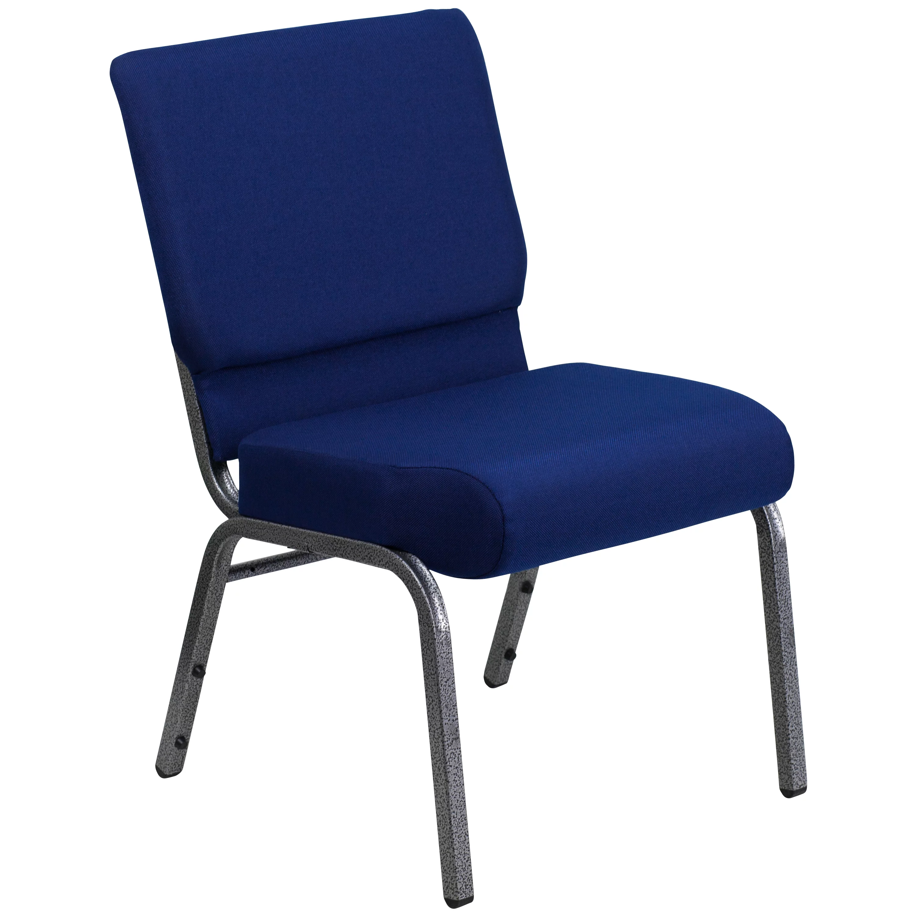 Emma + Oliver 21'W Stacking Church Chair in Navy Blue Fabric - Silver Vein Frame
