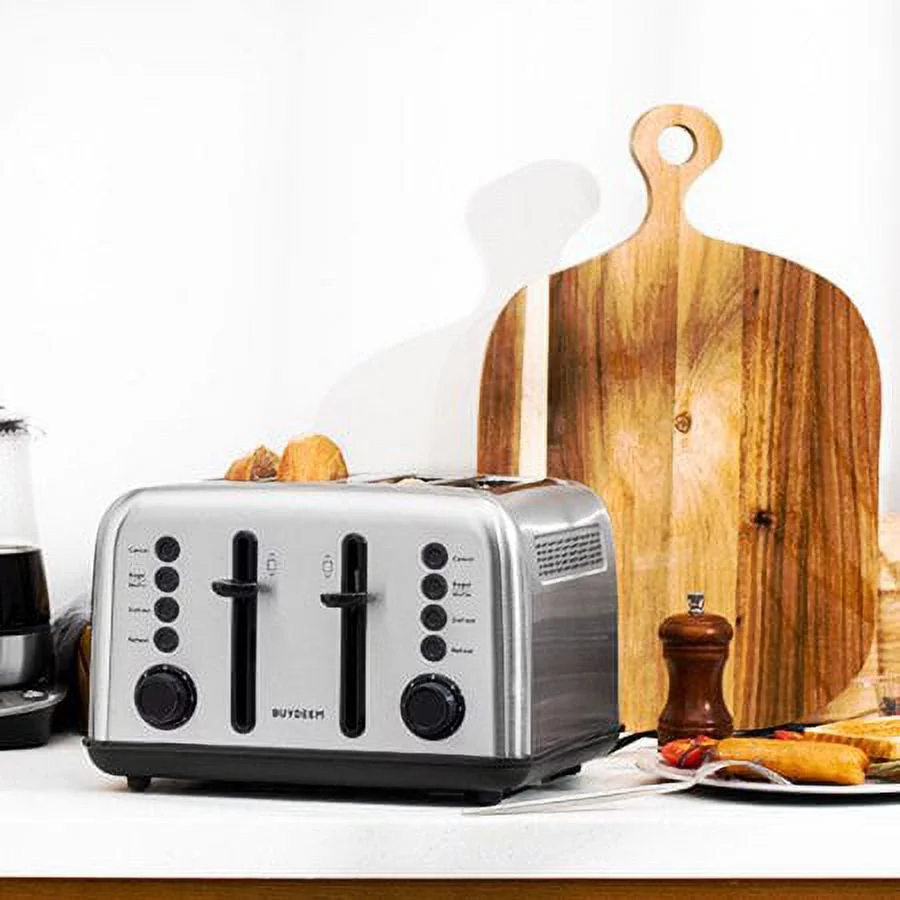 Buydeem DT640 4-Slice Toaster Extra Wide Slots 7-Shade Settings -Silver