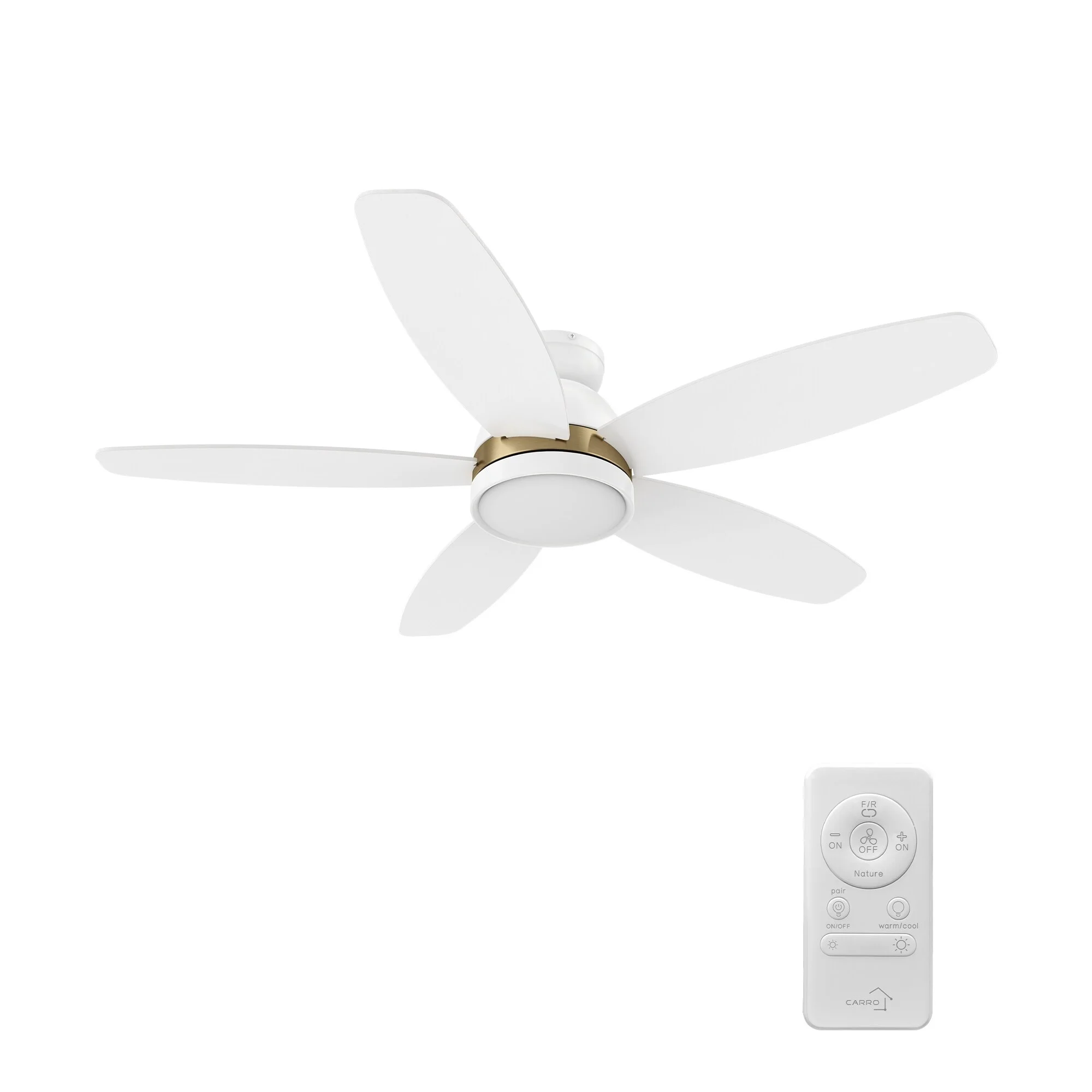 CARRO Cerus 48-inch Indoor Ceiling Fan with Remote,Dimmable LED Light Kit & Reversible DC motors. - N/A White/Gold