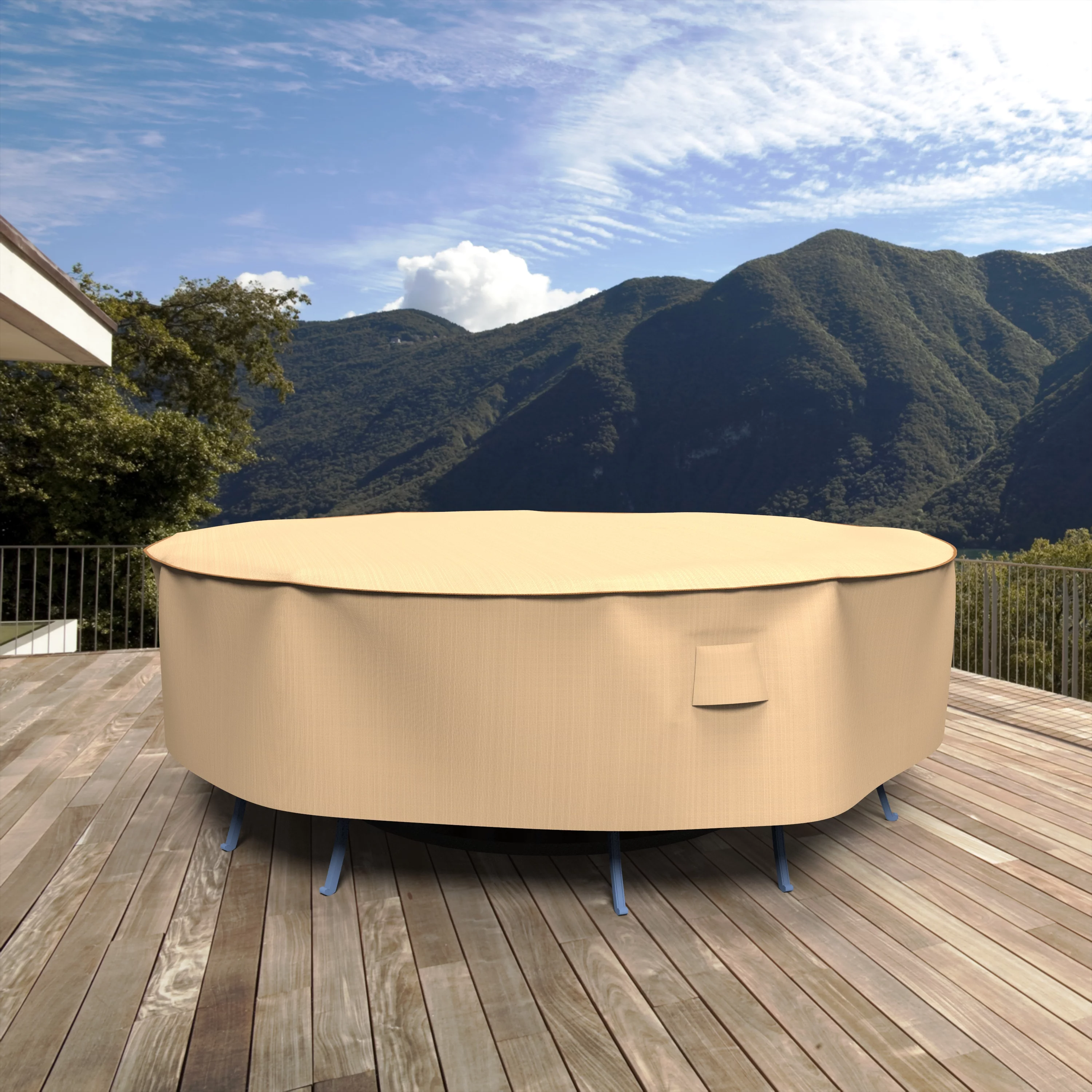 Budge Beige Sedona Round Patio Table and Chairs Combo Cover - 100 diam. x 30H in.