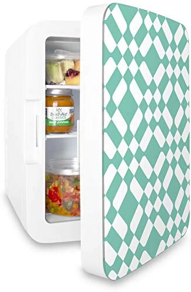 Cooluli Infinity Green Checkered Pattern 10 Liter Compact Portable Cooler Warmer Mini Fridge for Bedroom, Office, Dorm, Car - Great for Skincare & Cosmetics (110-240V/12V)
