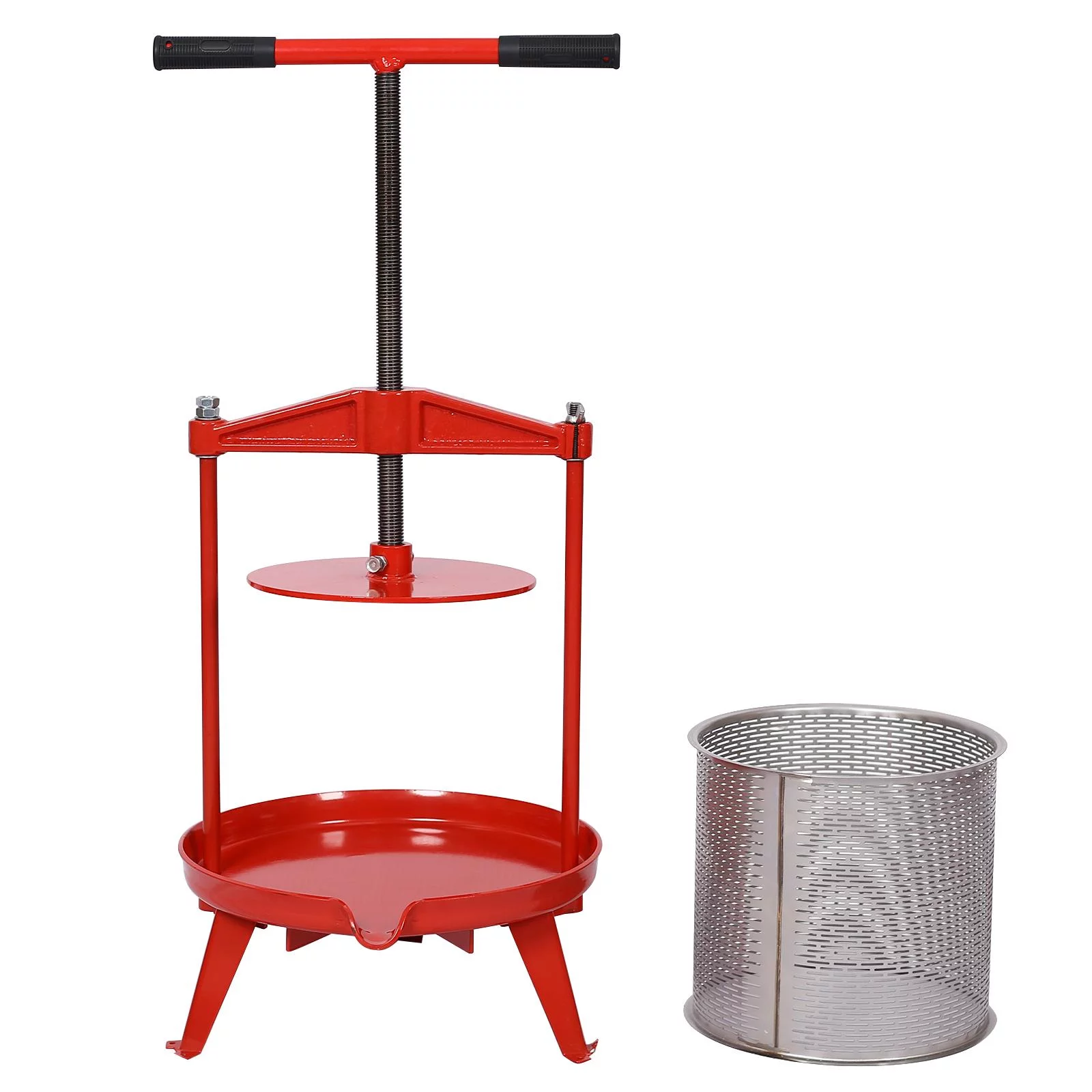 Hydraulic Fruit and Wine Press, 3.69 Gallon/14 L Stainless Steel Apple Grape Cider Making Press with Stainless Steel Basket & Labor Saving Hand Shank, Manual Juice Maker for Party, Eatery, Fruit Store