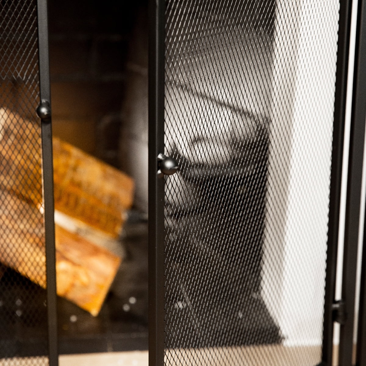 3-Panel 48' Fireplace Screen with Hinged Doors Foldable Guard Fire Screens with 4-Pieces Fireplace Tool, Black