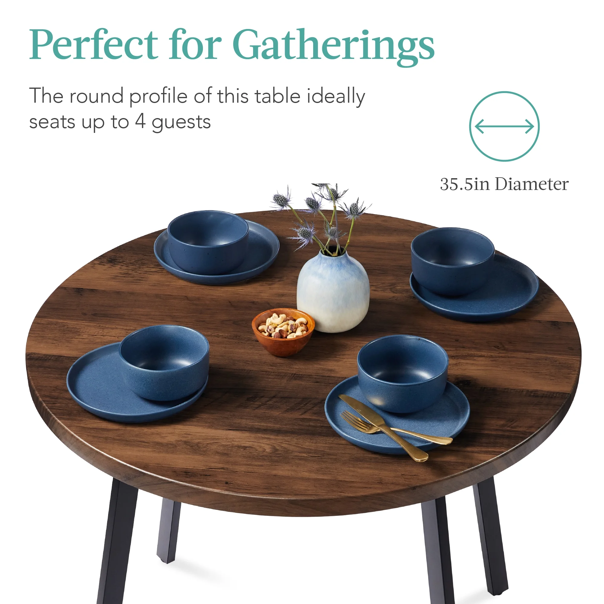 Best Choice Products 35.5in Mid-Century Modern Round Dining Table w/ Steel Legs, Adjustable Feet - Dark Brown