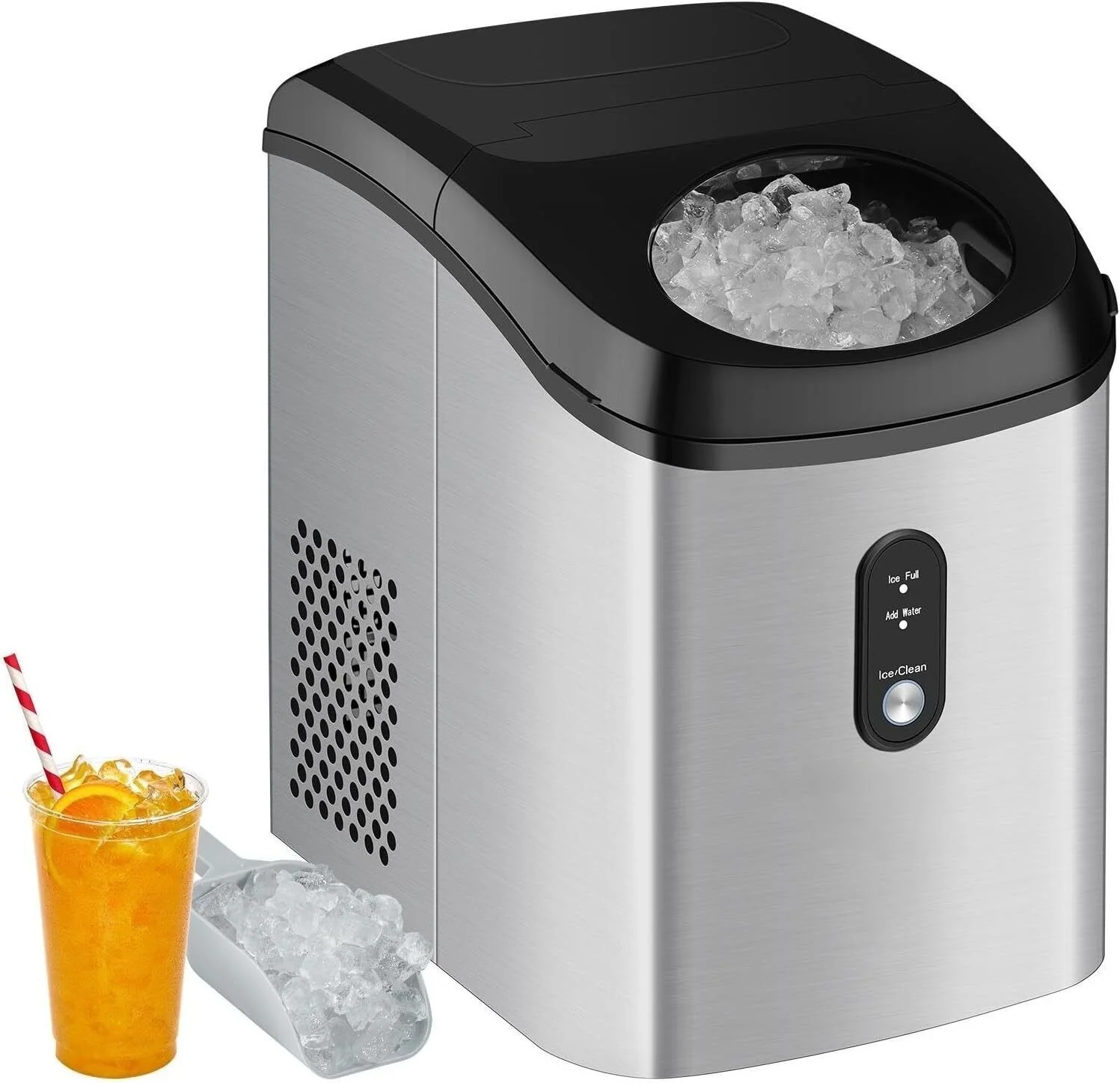 Homhougo��Countertop Nugget Ice Maker with Soft Chewable Ice, 33lbs/24H Portable Ice Machine With Ice Scoop and Basket, Self-Cleaning, Smart Ice Full Indicator, Fast Ice Making in 8 Mins
