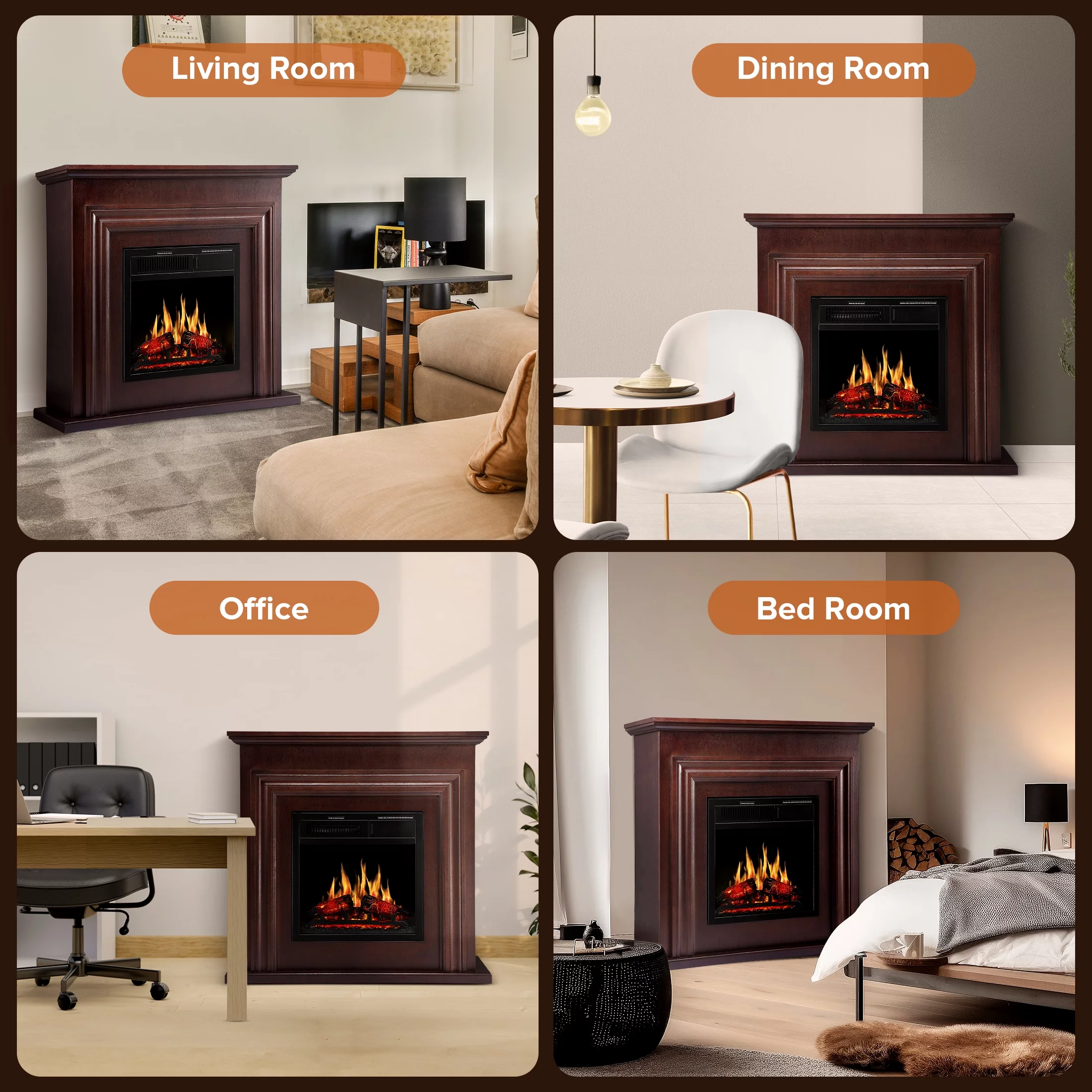 Auseo Electric Fireplace Mantel Wooden Surround Firebox, Free Standing Fireplace, with Remote Control, Adjustable LED Flame, 750W/1500W -��Brown��