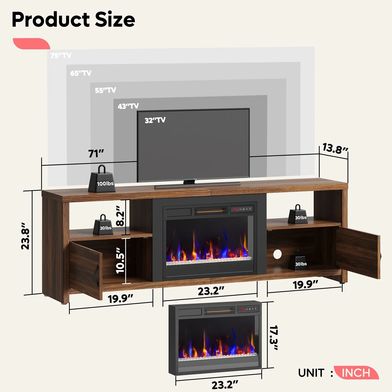 Bestier Electric Fireplace TV Stand for TVs up to 75